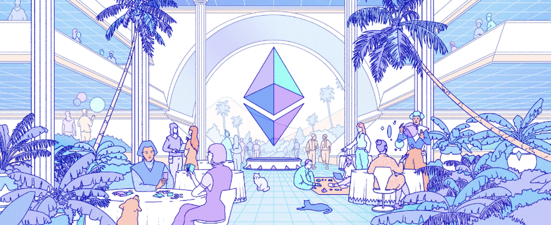 An illustration of a futuristic city, representing the Ethereum ecosystem.