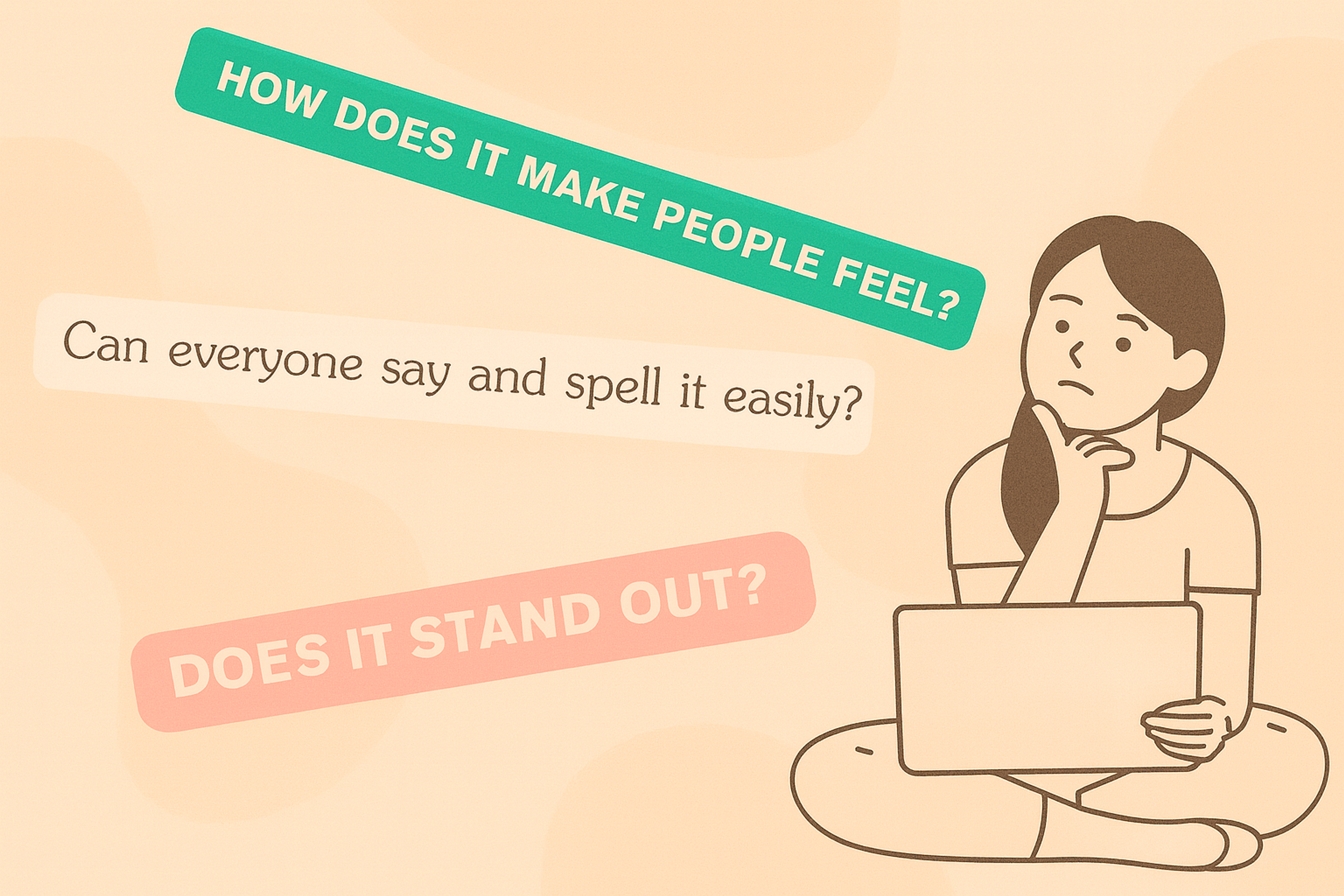 a girl thinking for a brand name