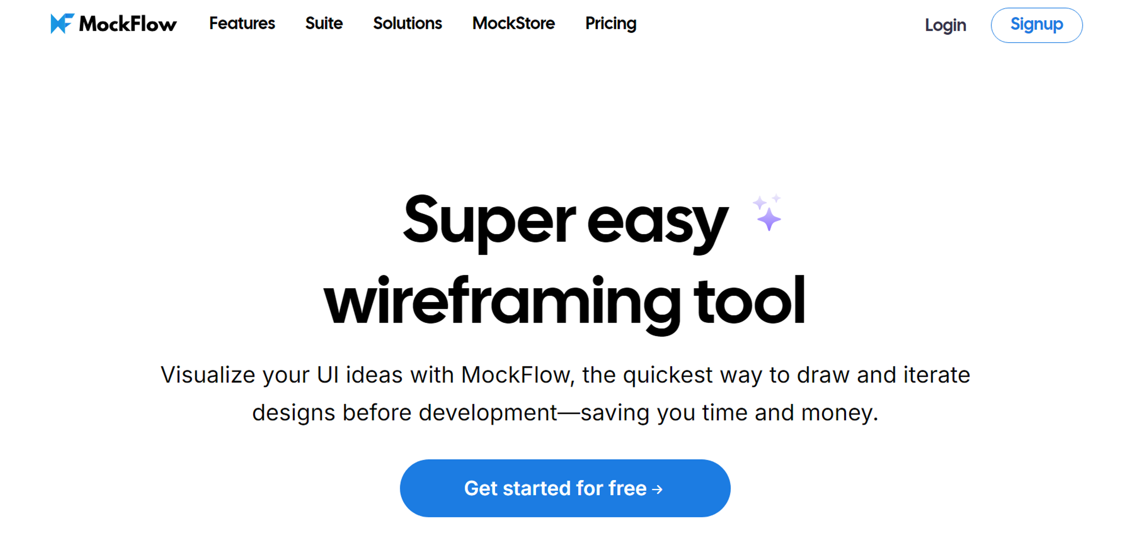 MockFlow homepage promoting its super easy wireframing tool