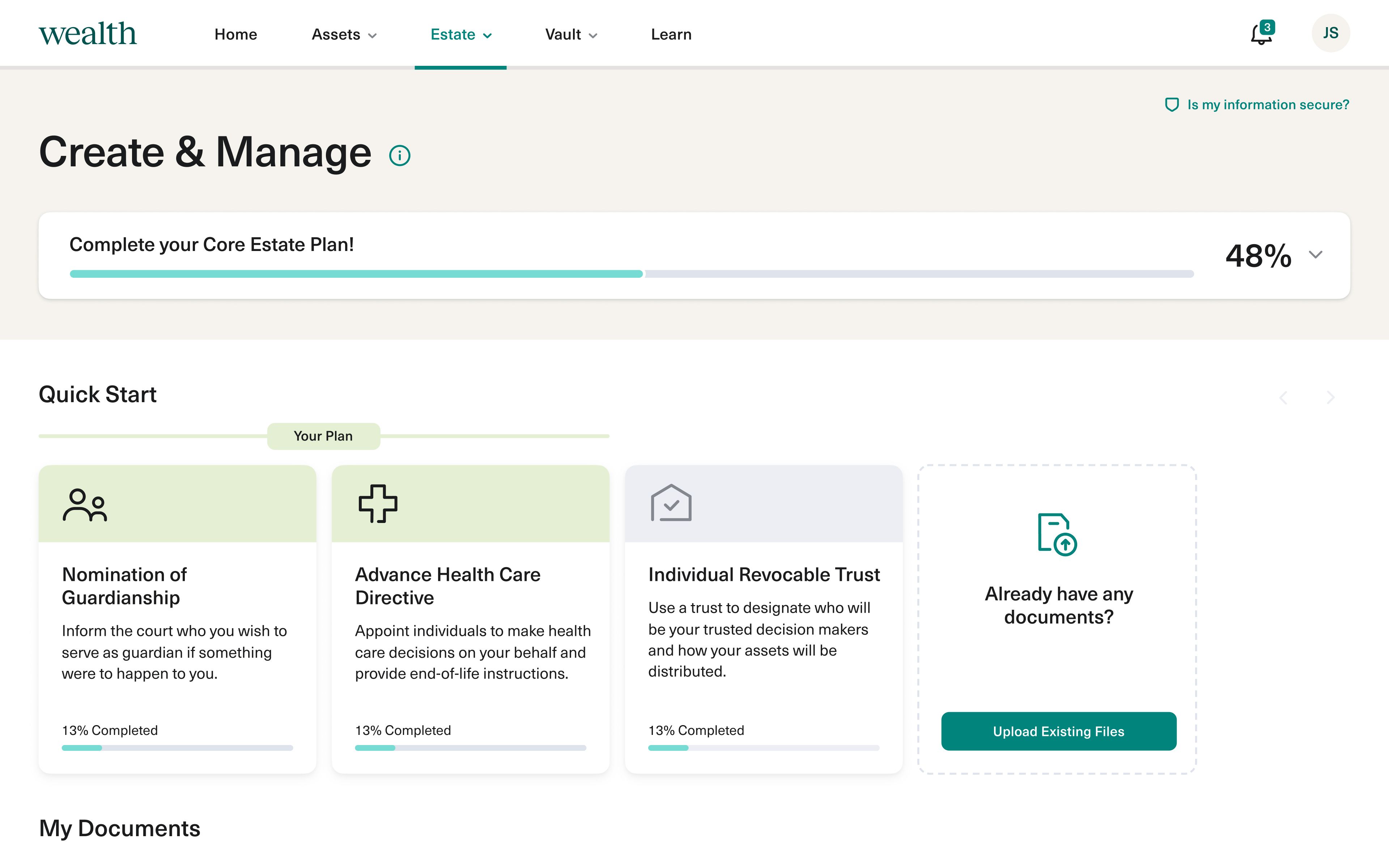 Wealth desktop create & manage page