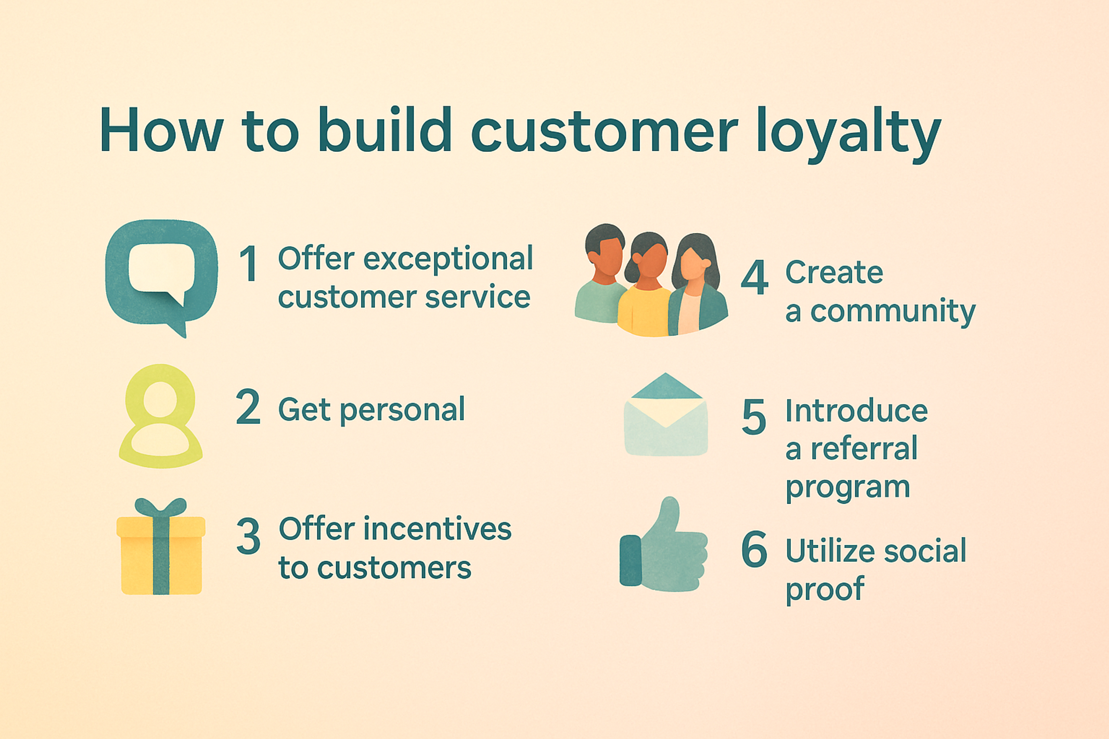 An infographic outlining six strategies to build customer loyalty
