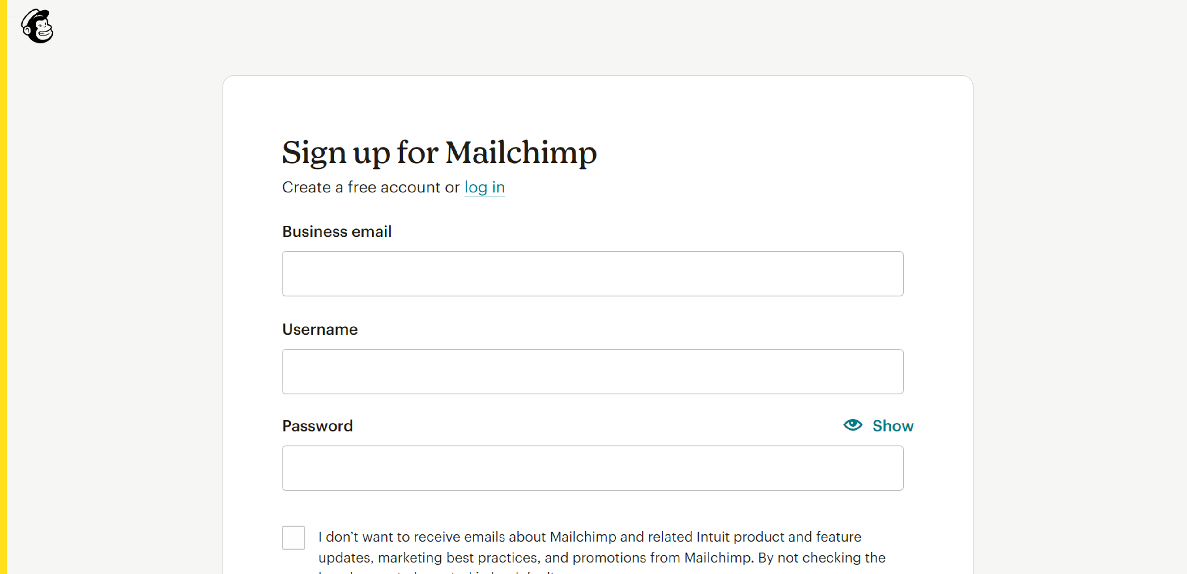 This is a sign-up form for Mailchimp