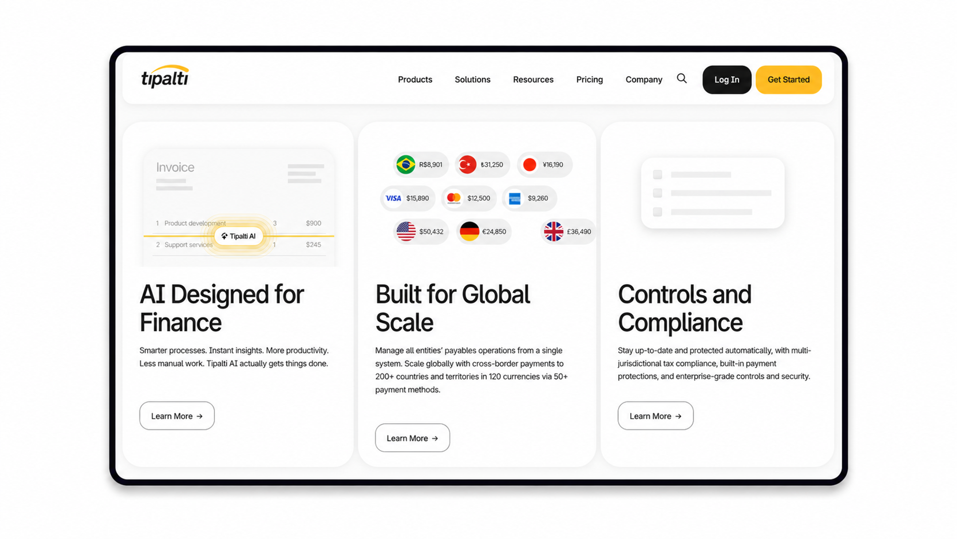 Tipalti Website Layout