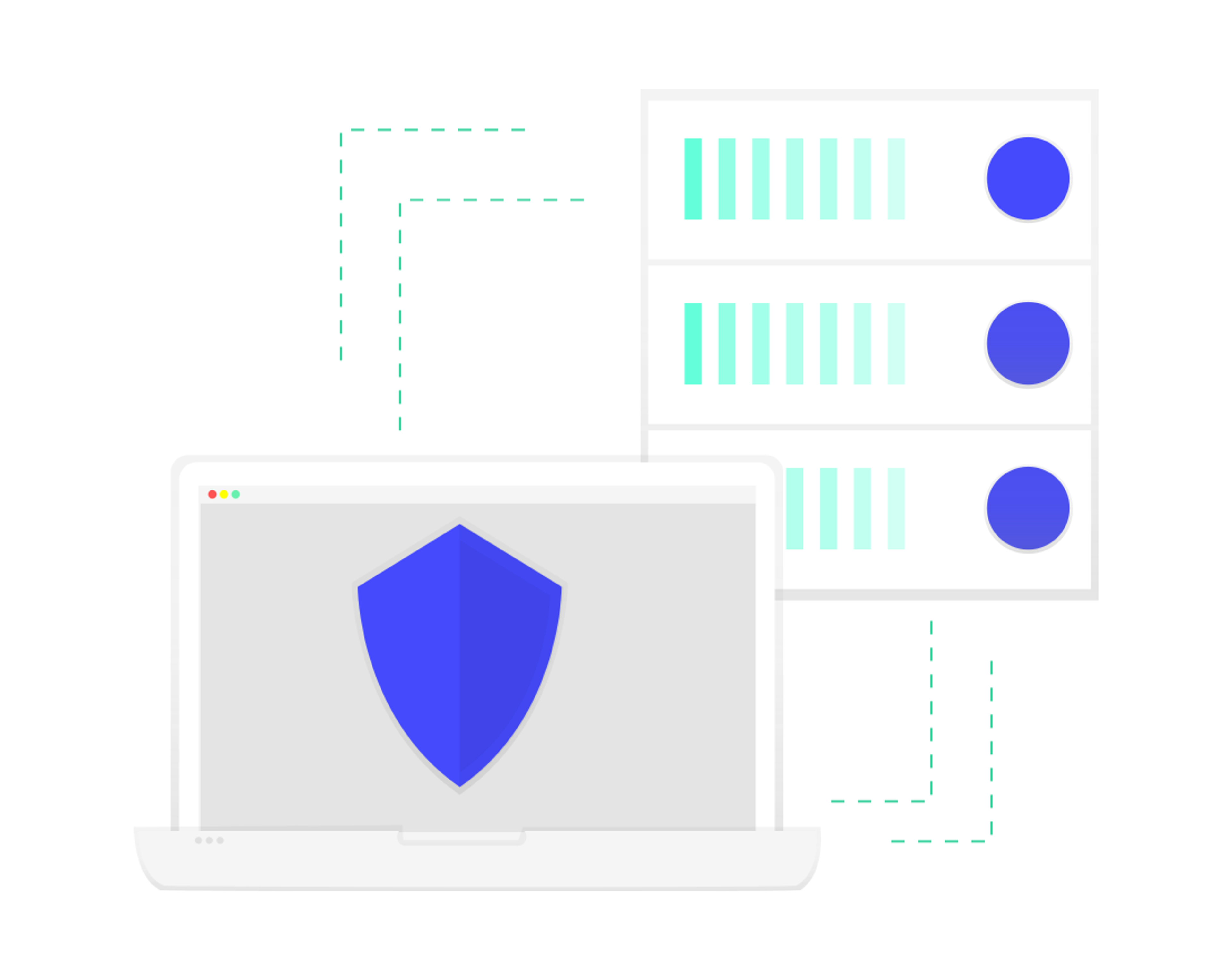 This image depicts data security with a laptop and a shield icon