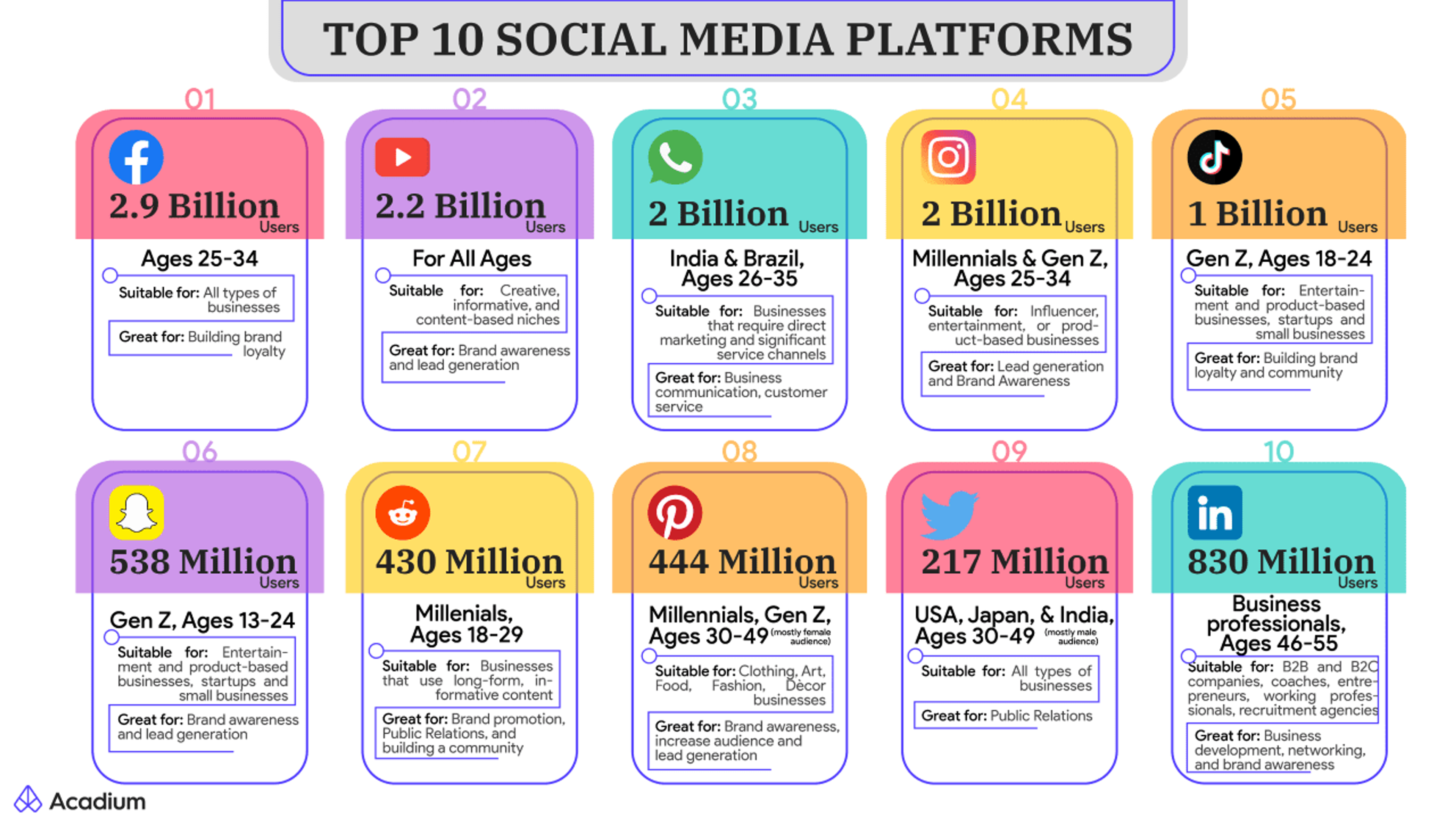 Top 10 socual media platforms infographic