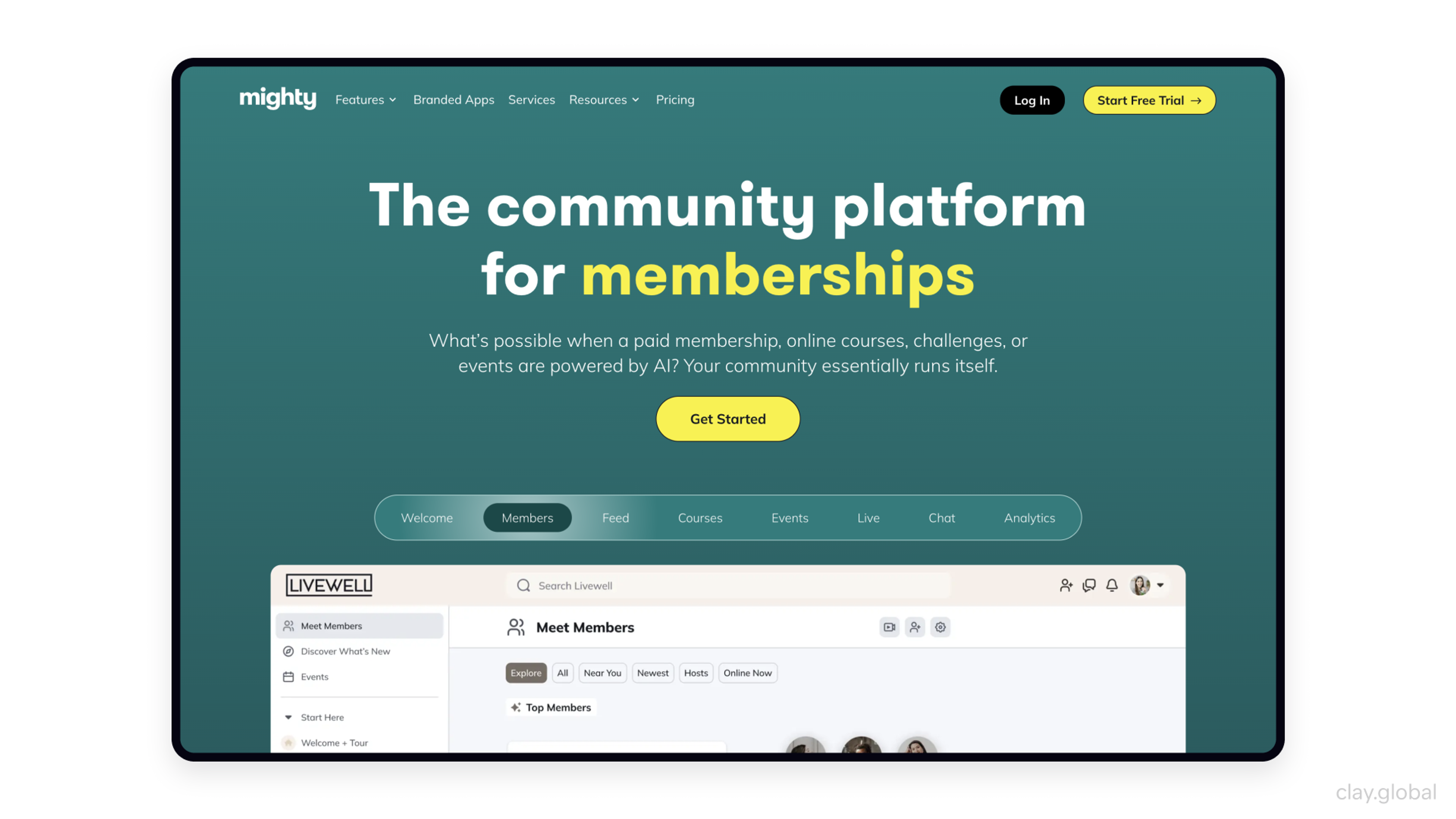 Screenshot of accessible website by Mighty Networks