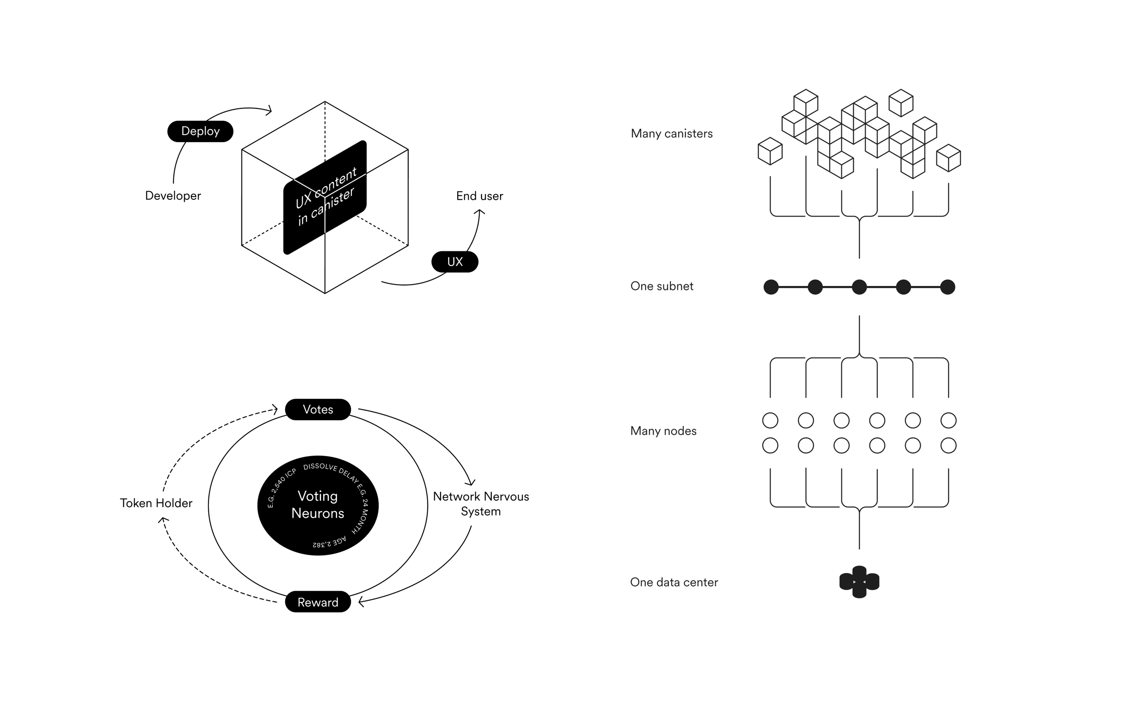 DFINITY custom 2D illustrations in a diagram style