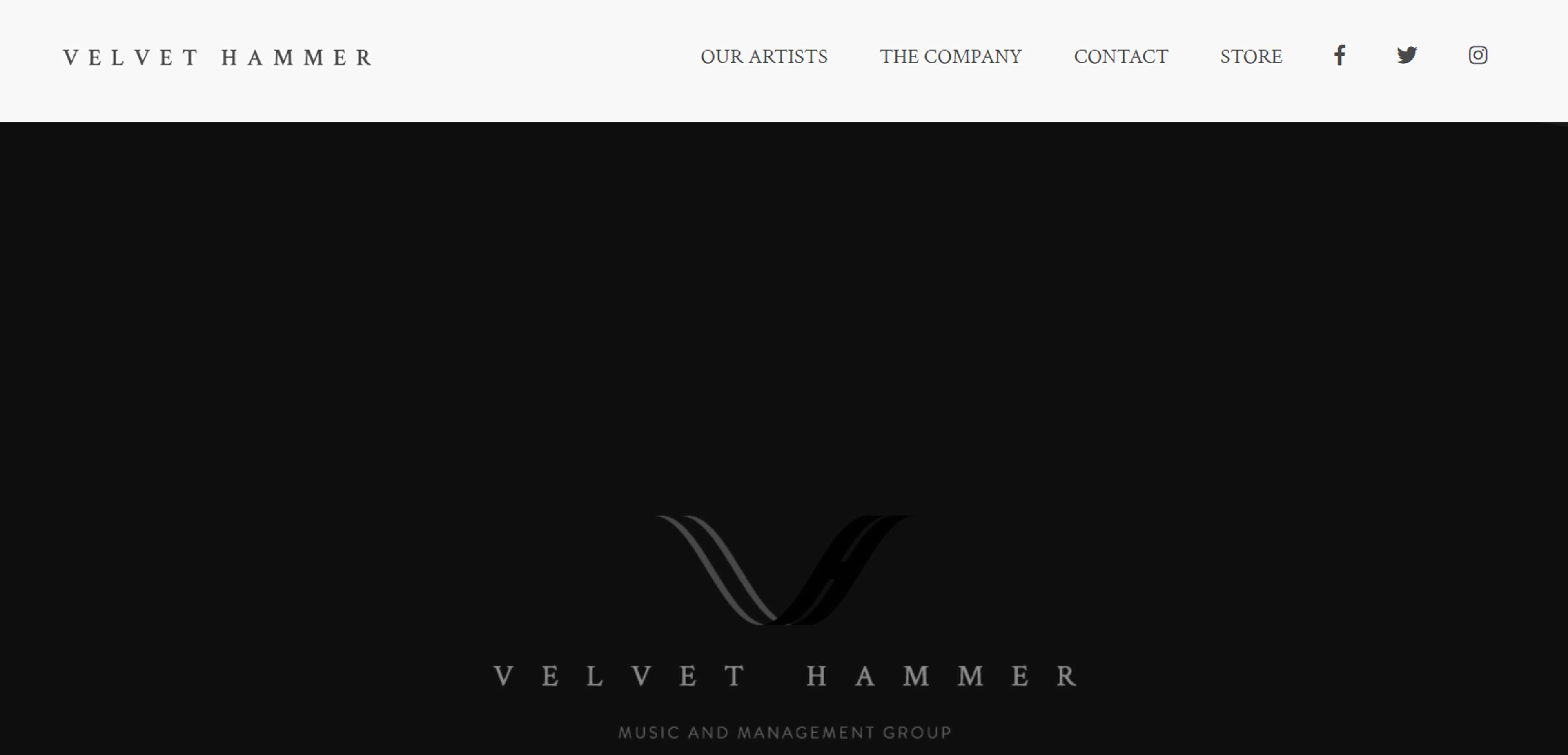 Homepage of Velvet Hammer, a music and management group.