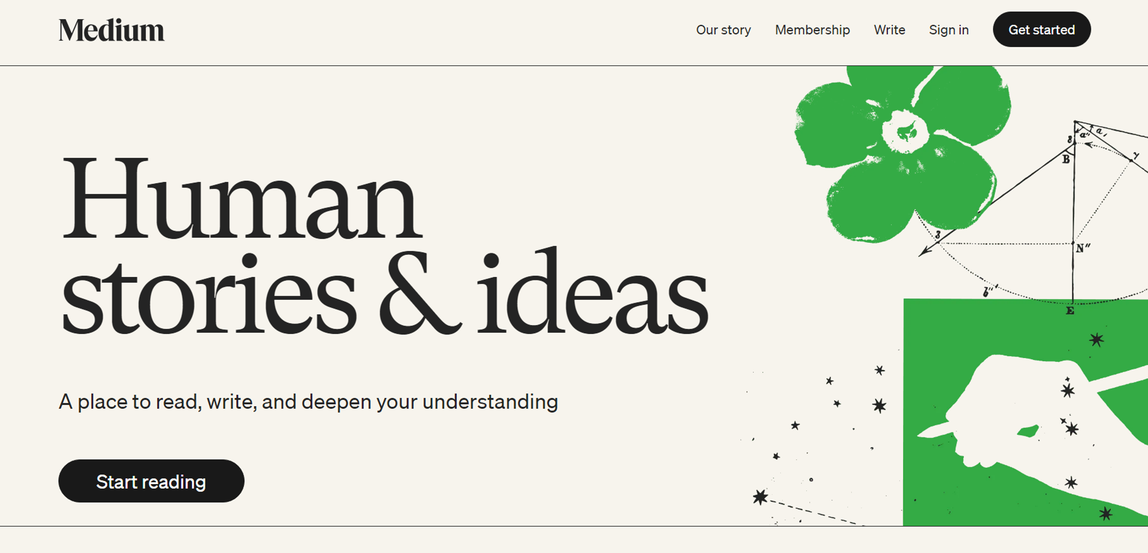 Medium homepage banner promoting human stories and ideas