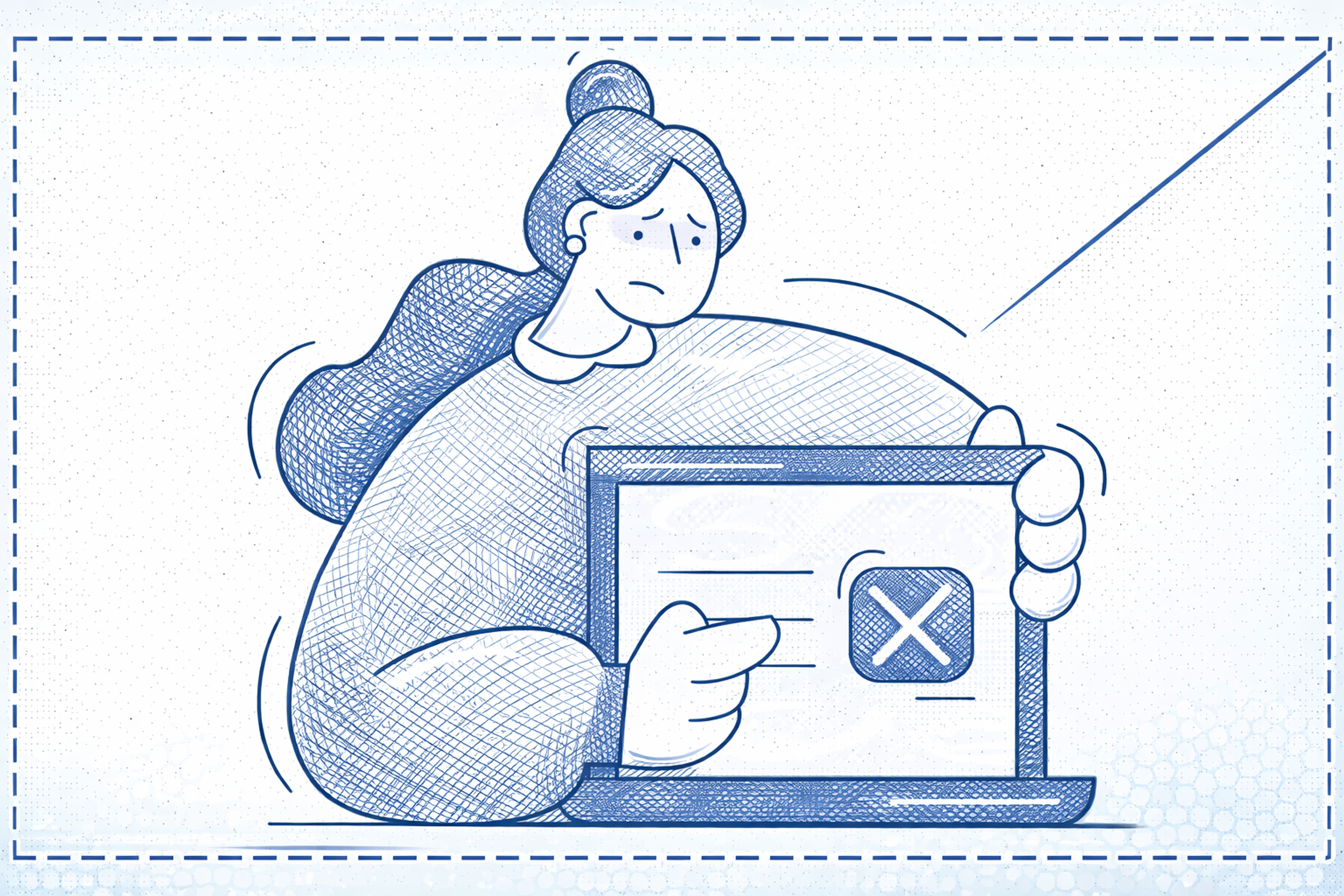 Frustrated woman facing a computer error