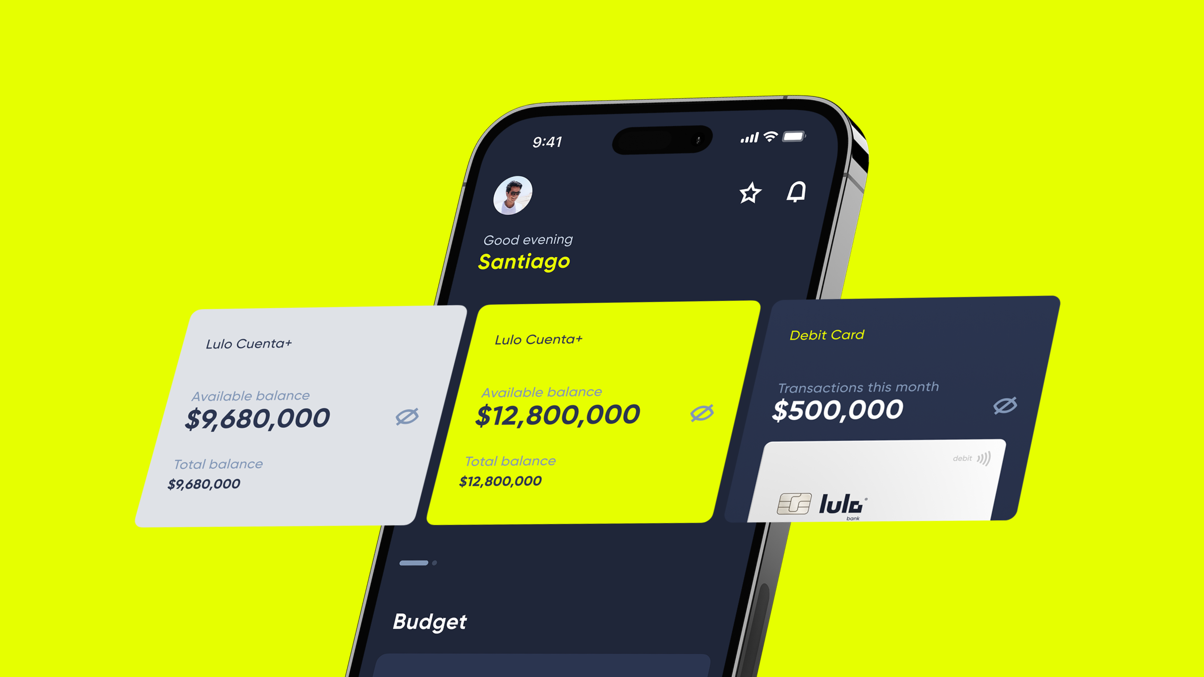 Lulo Bank app page with balance carousel