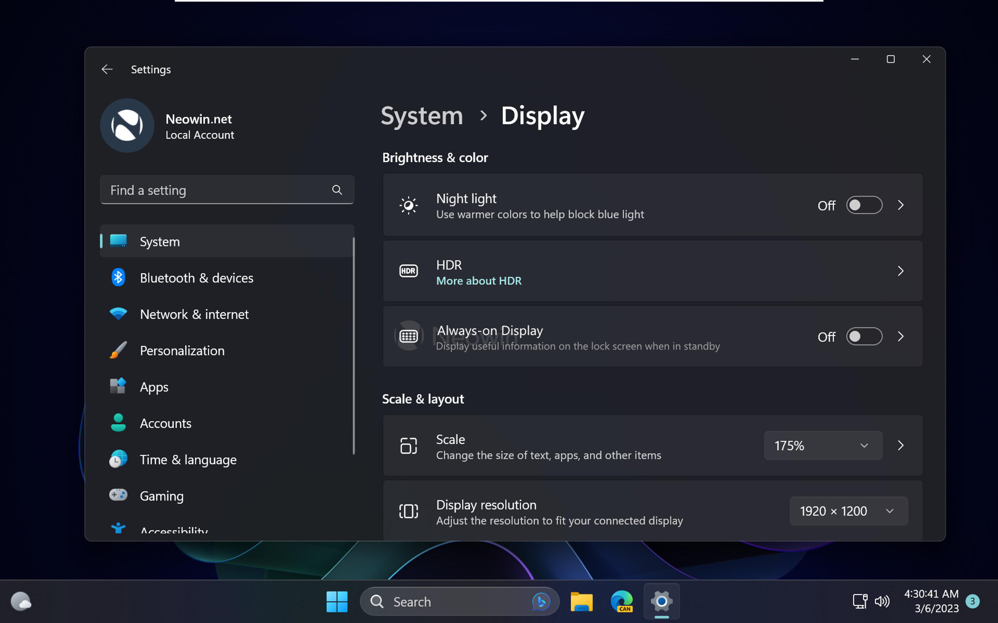 a Windows 11 settings menu in dark mode