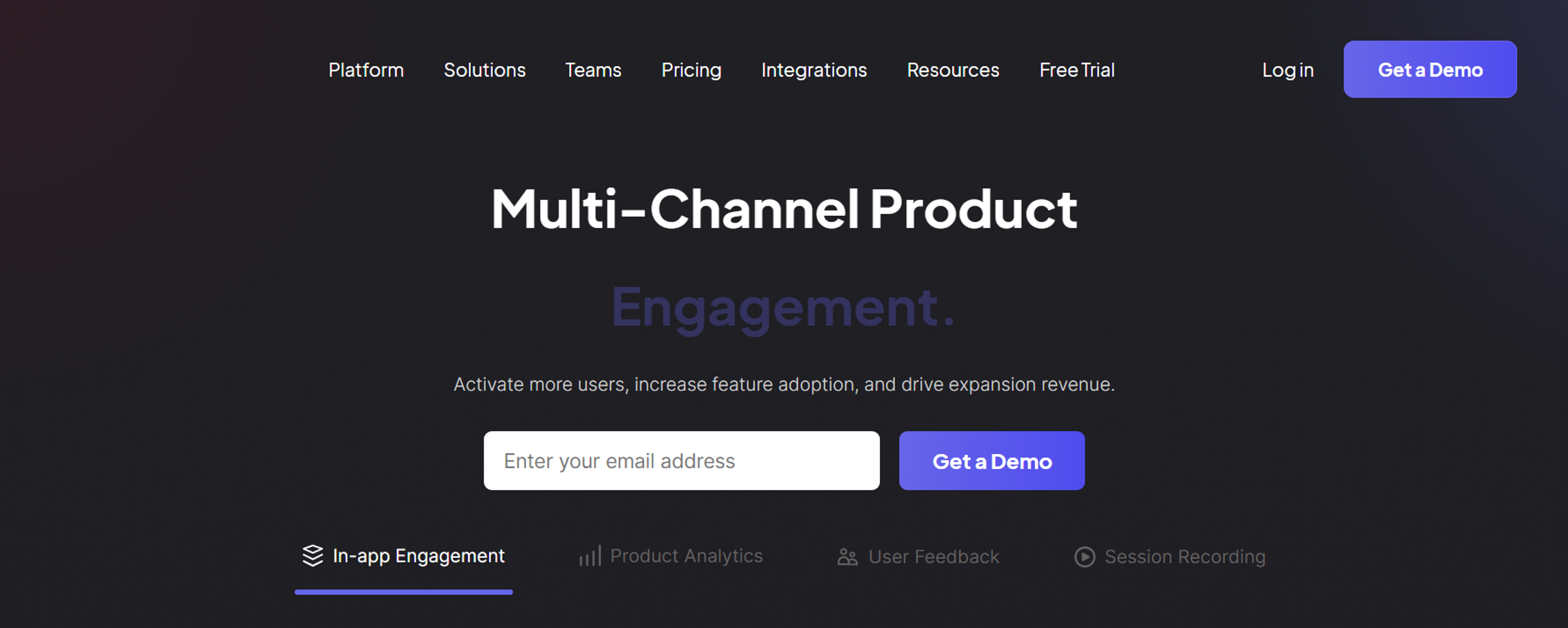 This is a webpage offering multi-channel product engagement with a demo option