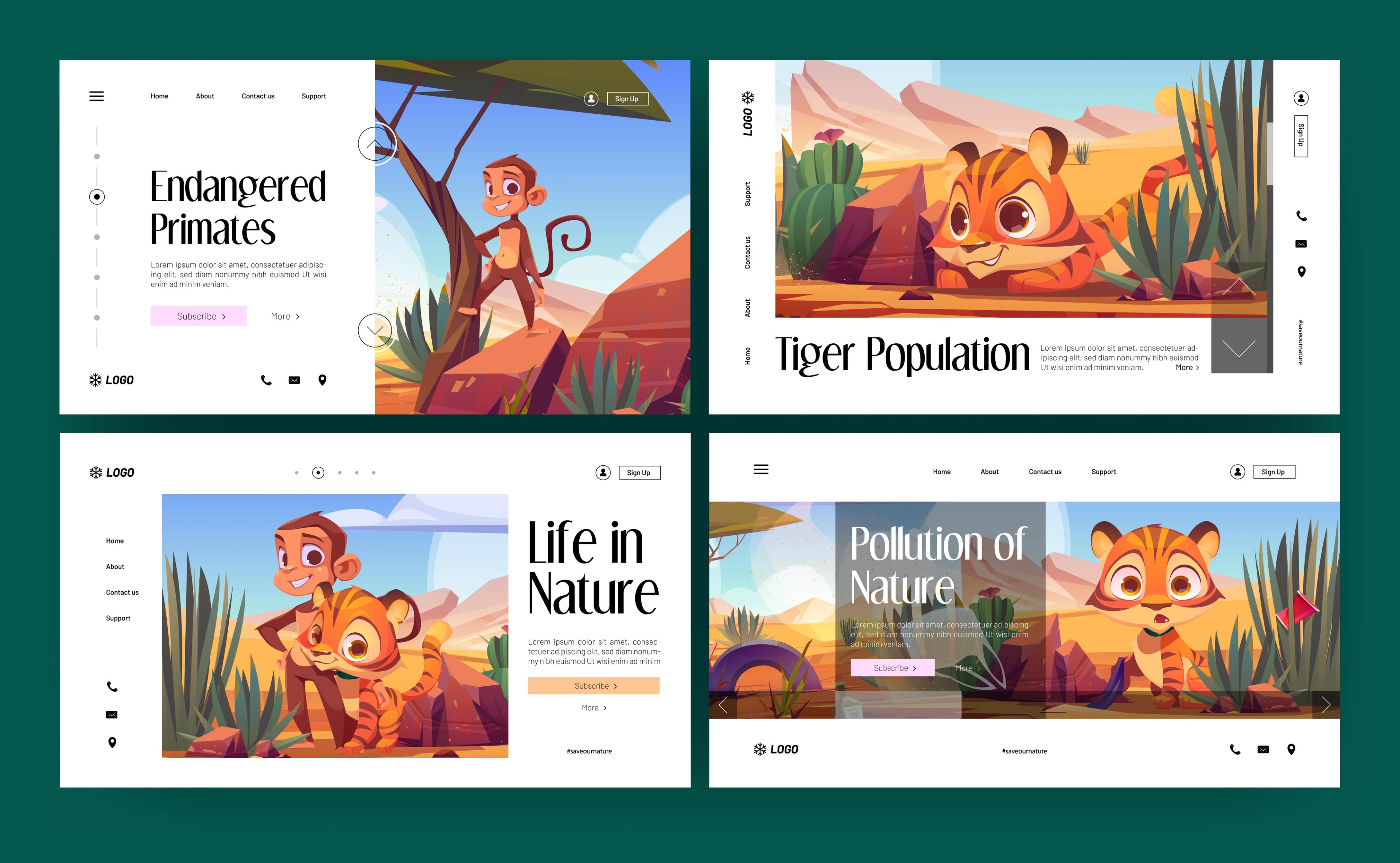 Example of parallax scrolling animation: animal's world