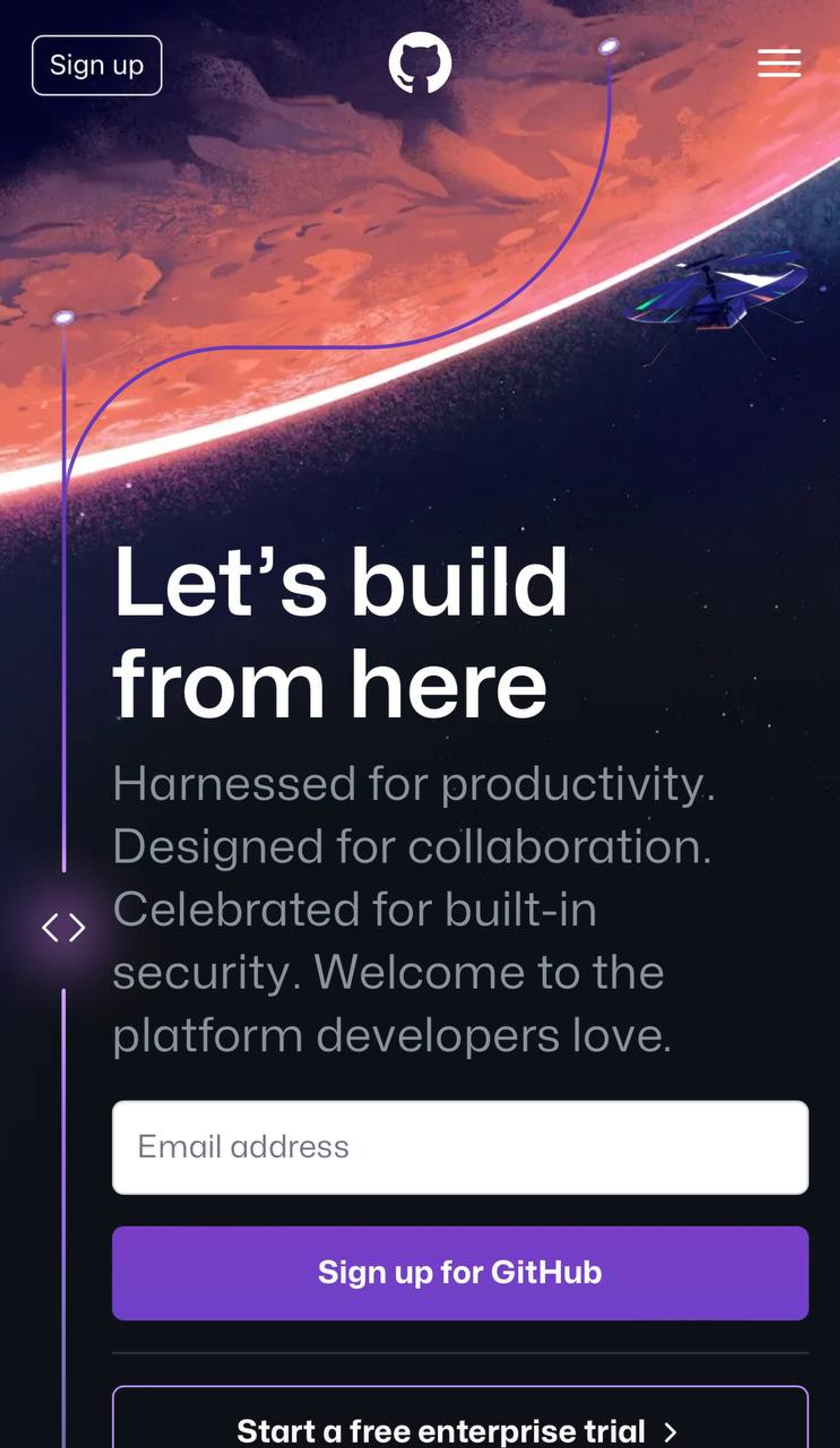 GitHub sign-up page with a futuristic design