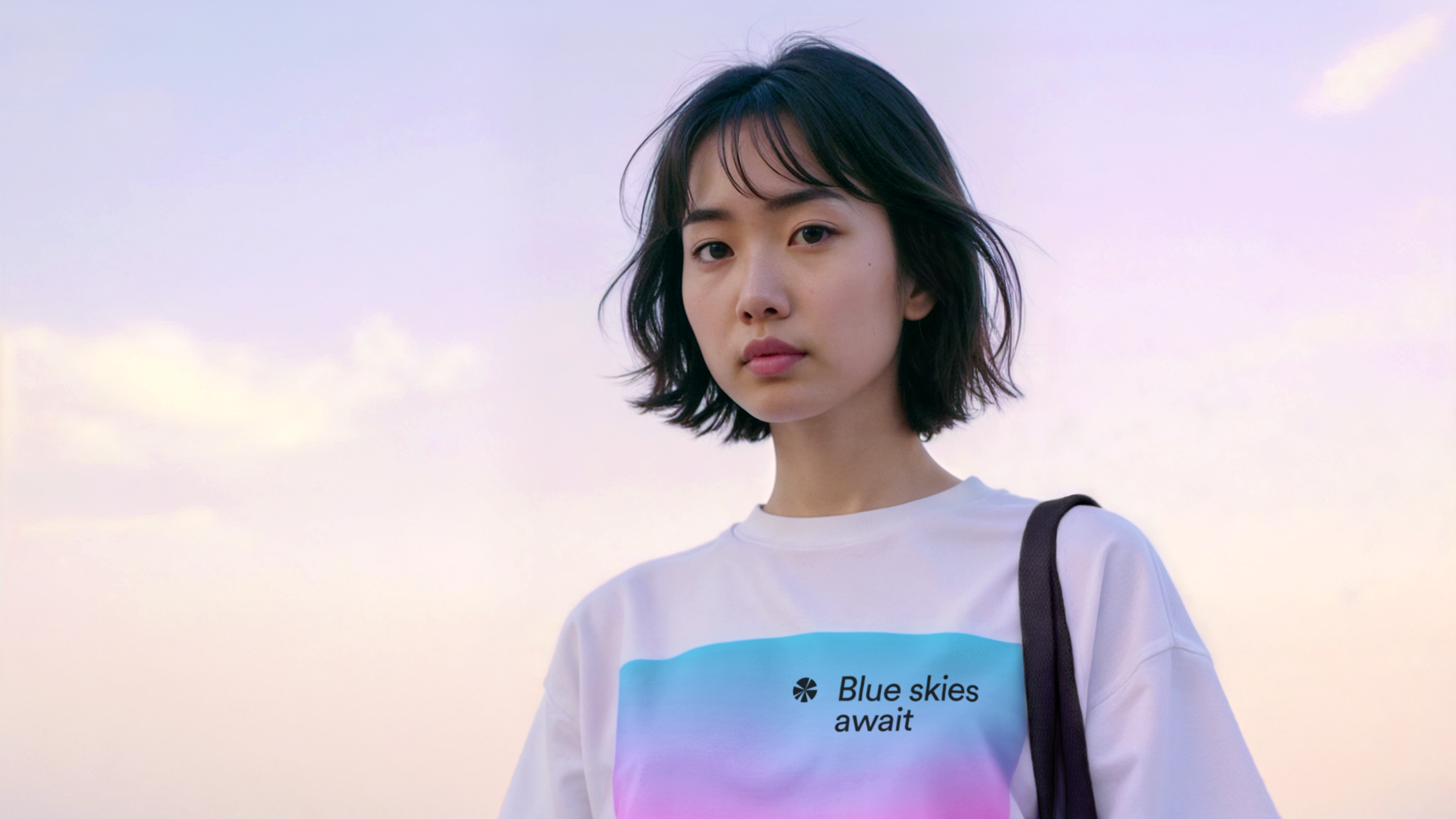 A girl wearing a Sky merch