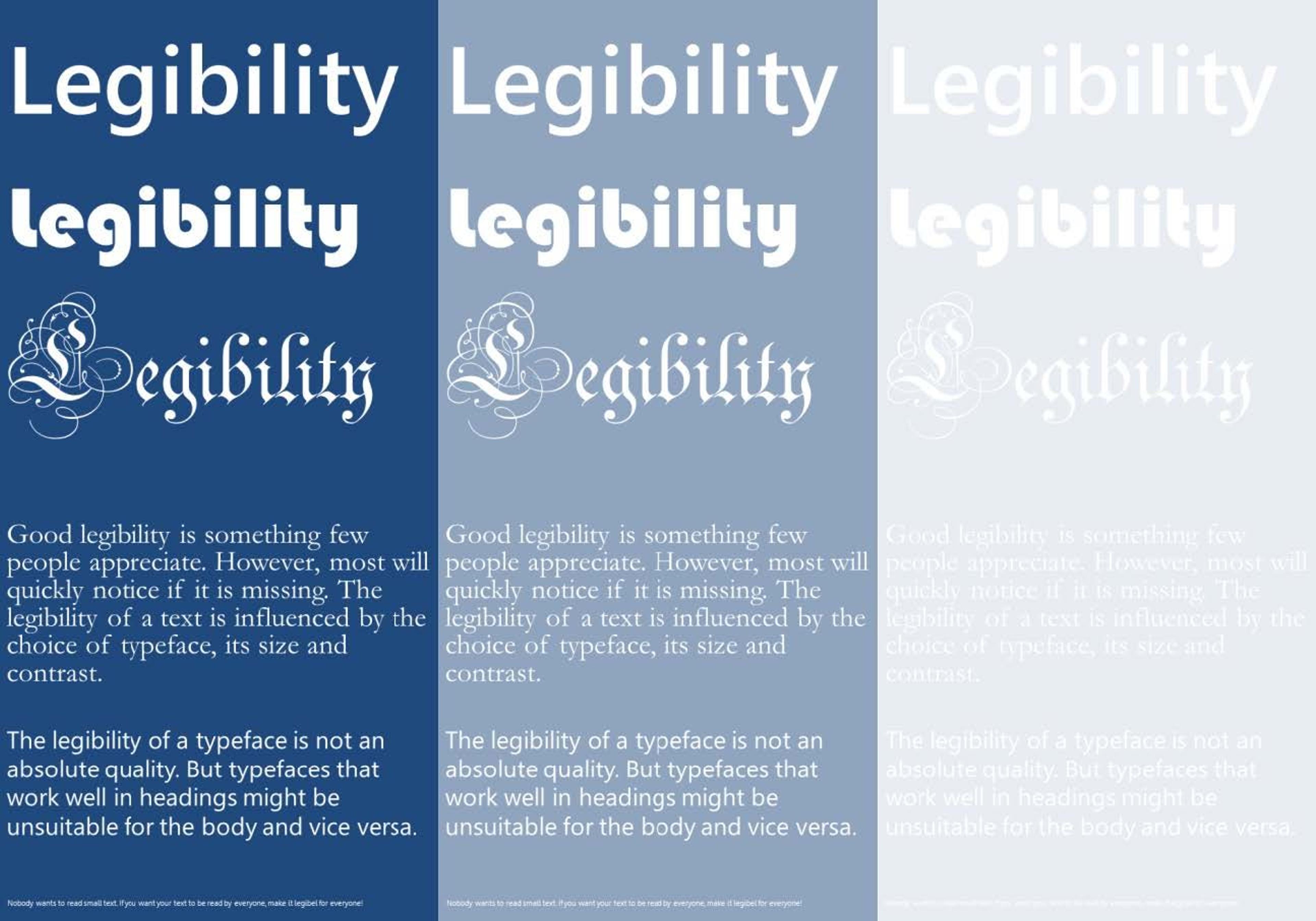 text legibility based on typeface, size, and contrast