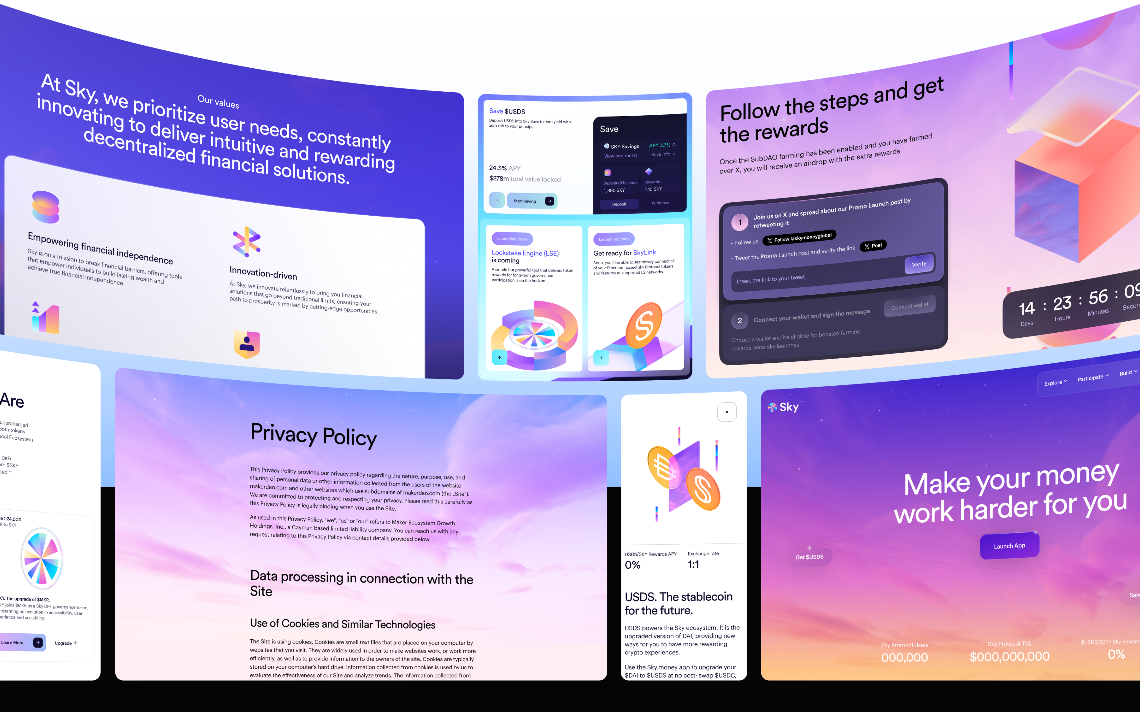 Screens of responsive Sky mobile and web pages 