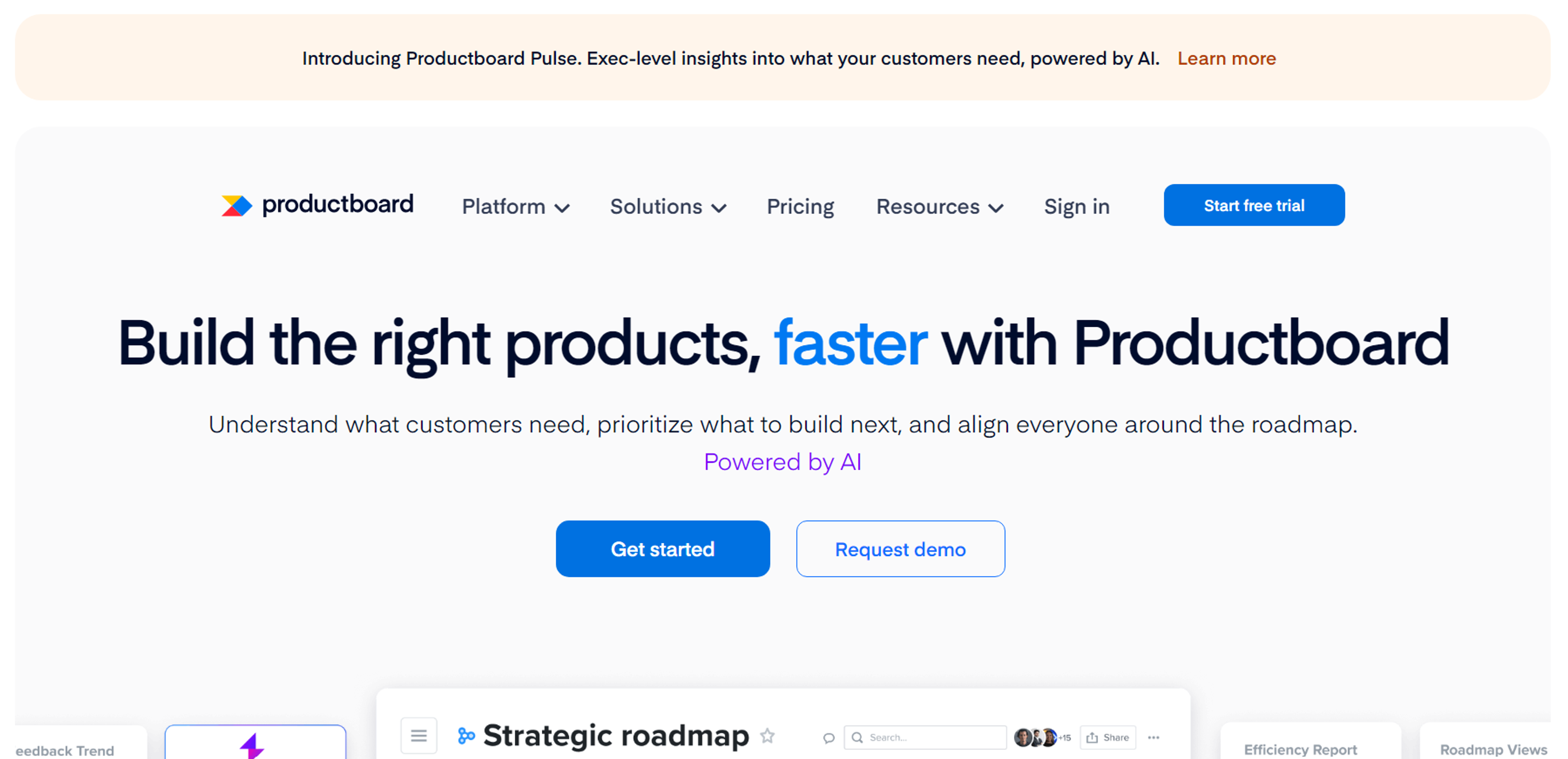 This is a webpage offering AI-powered product development tools