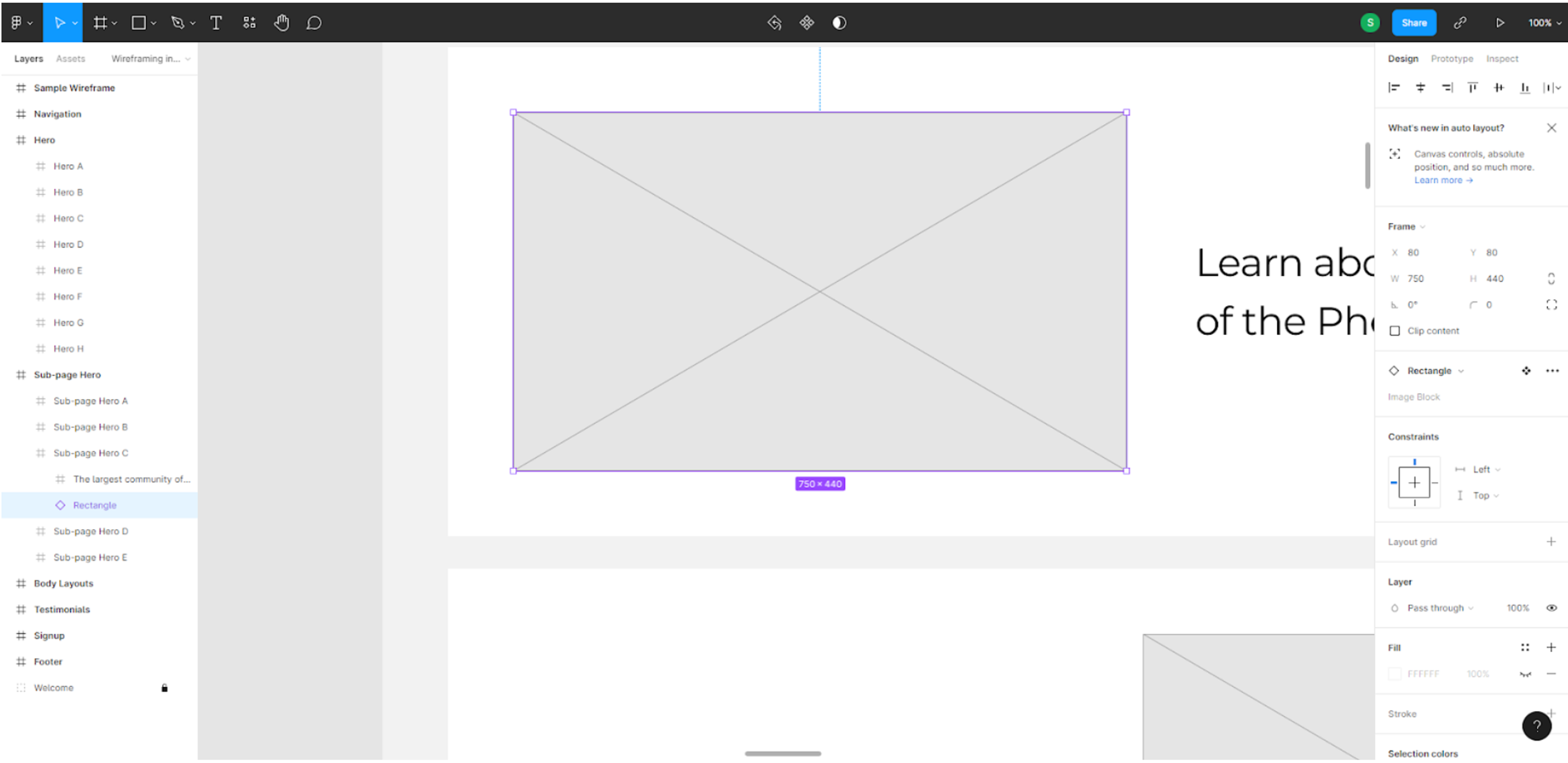 Example of working with wireframes in Figma