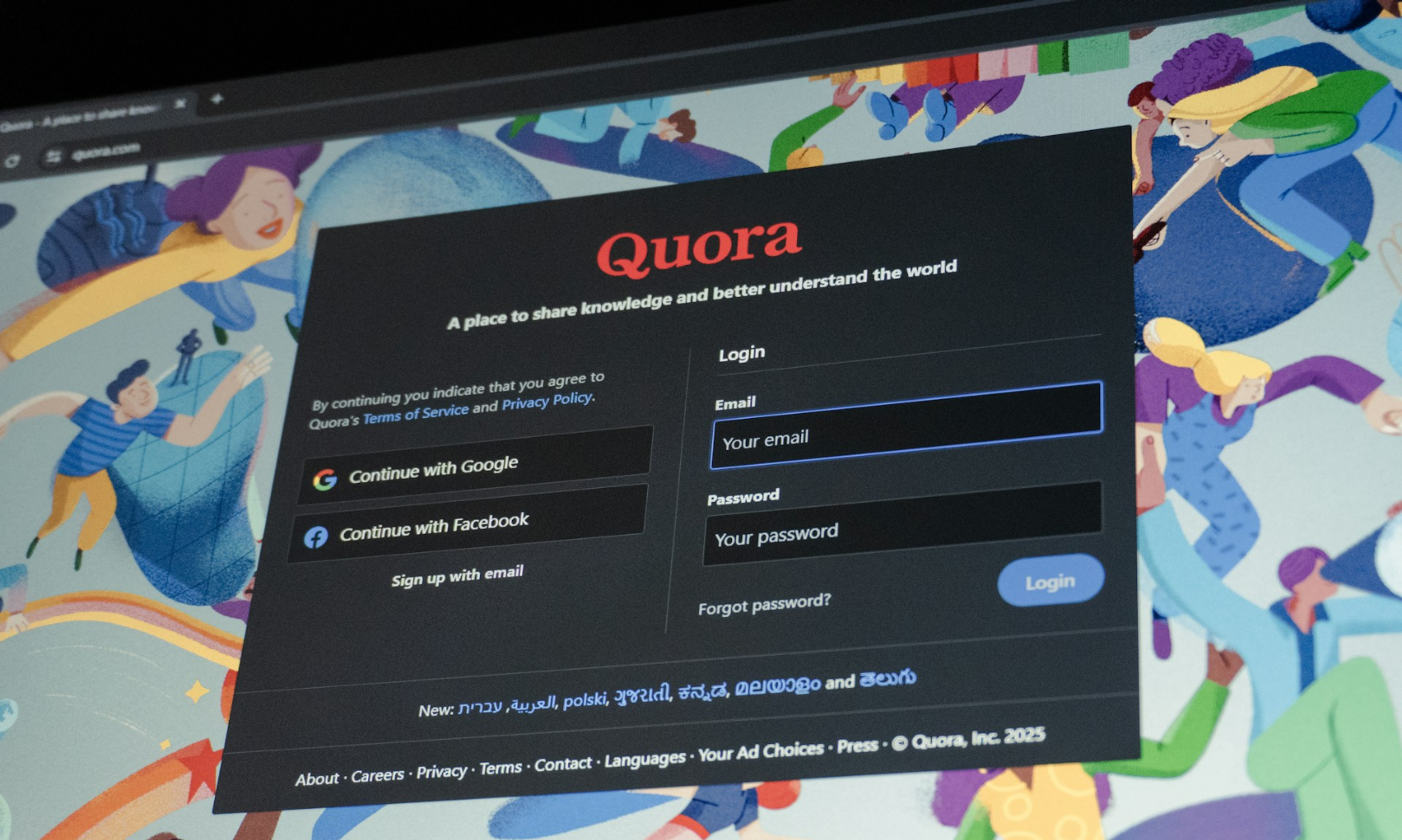 Quora login page 