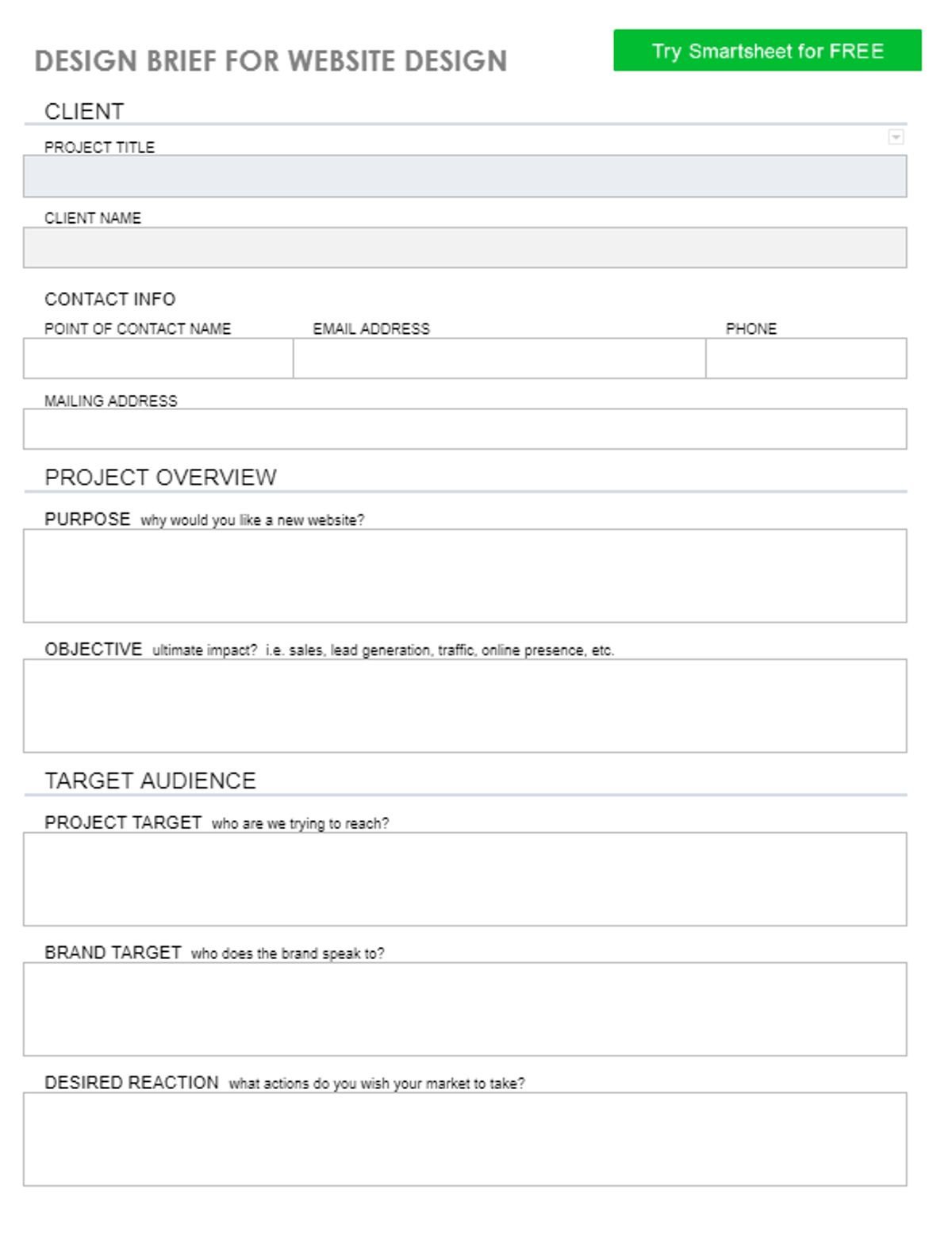 website design brief templates
