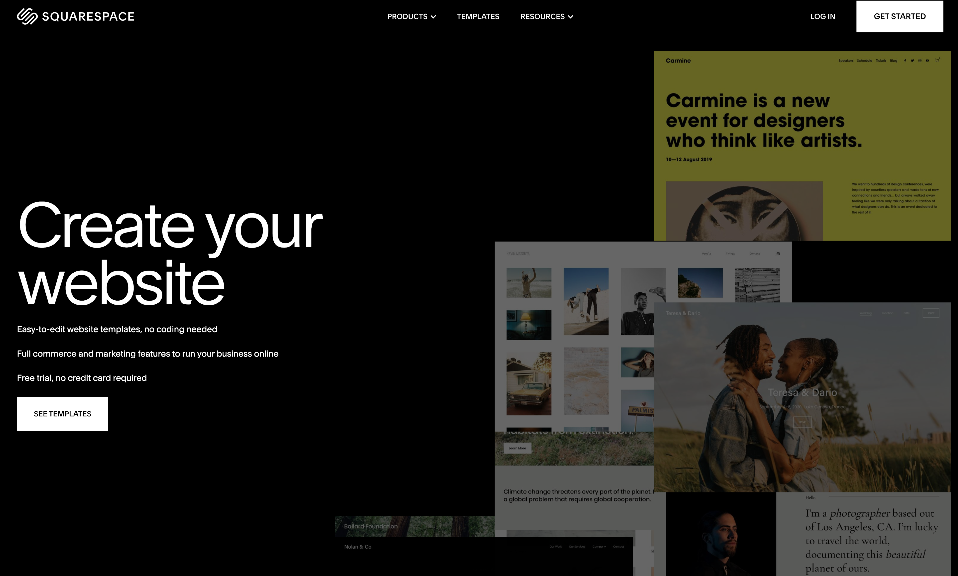 Squarespace homepage