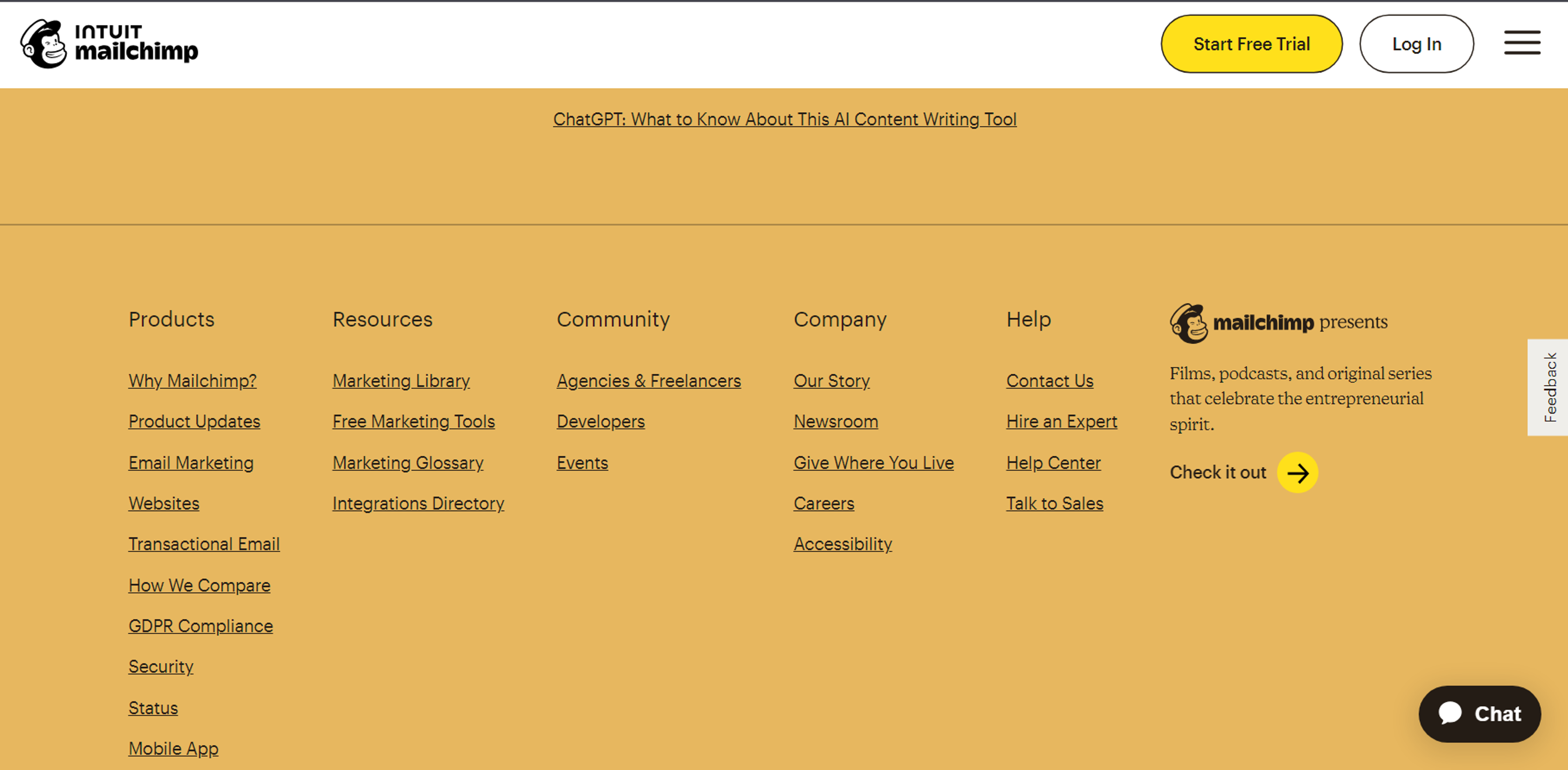 Screen from Mailchimp