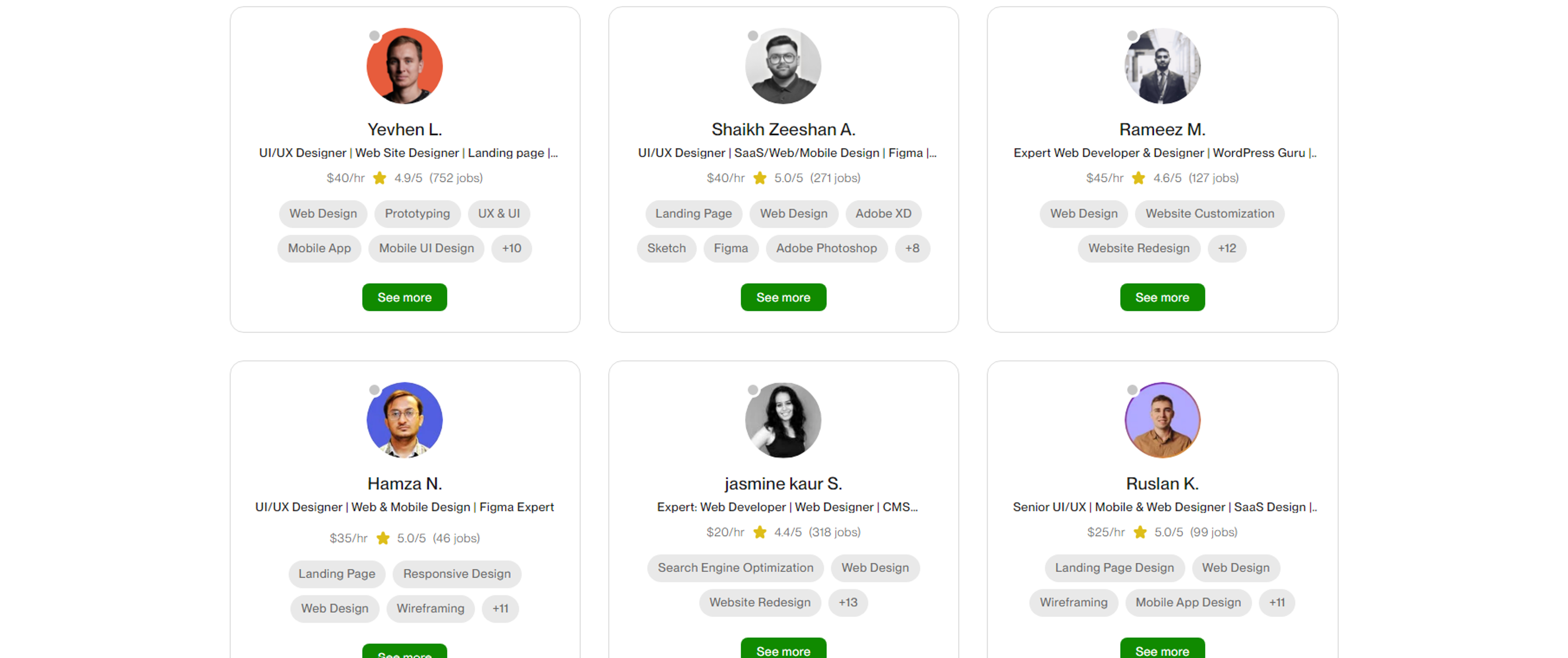 Screen from Upwork website