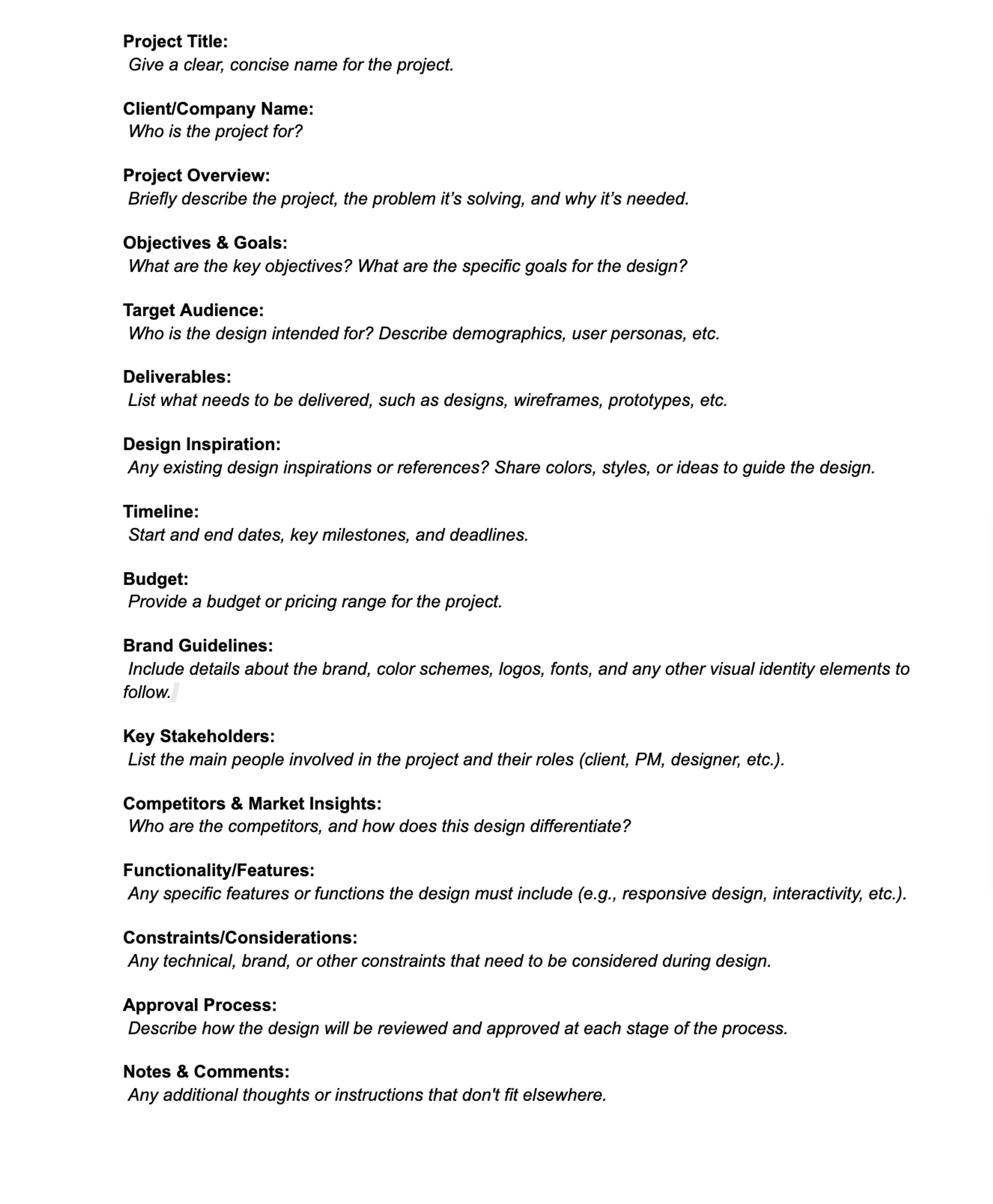 Design Brief Template