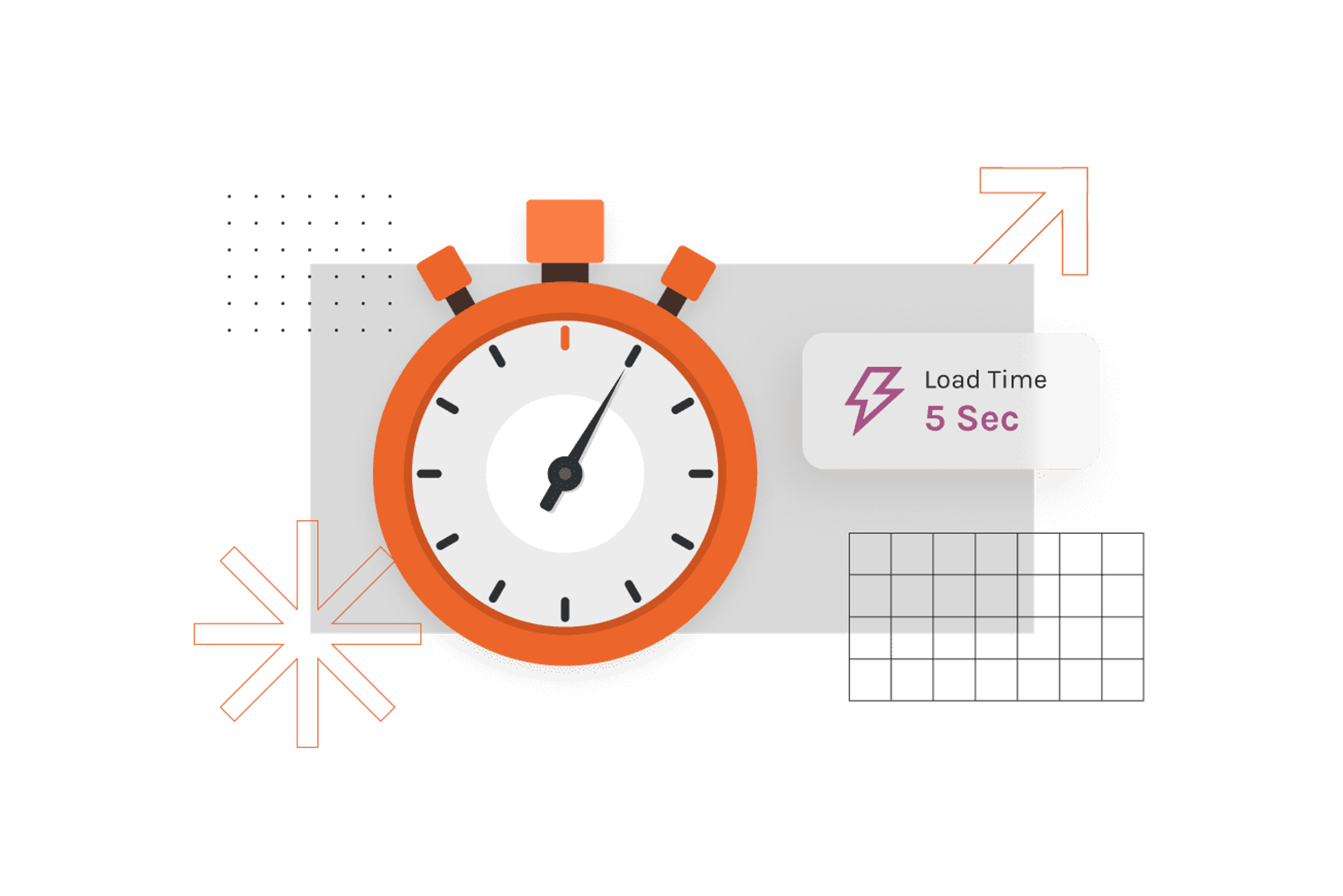 website load time with a stopwatch illustration indicating 5 seconds