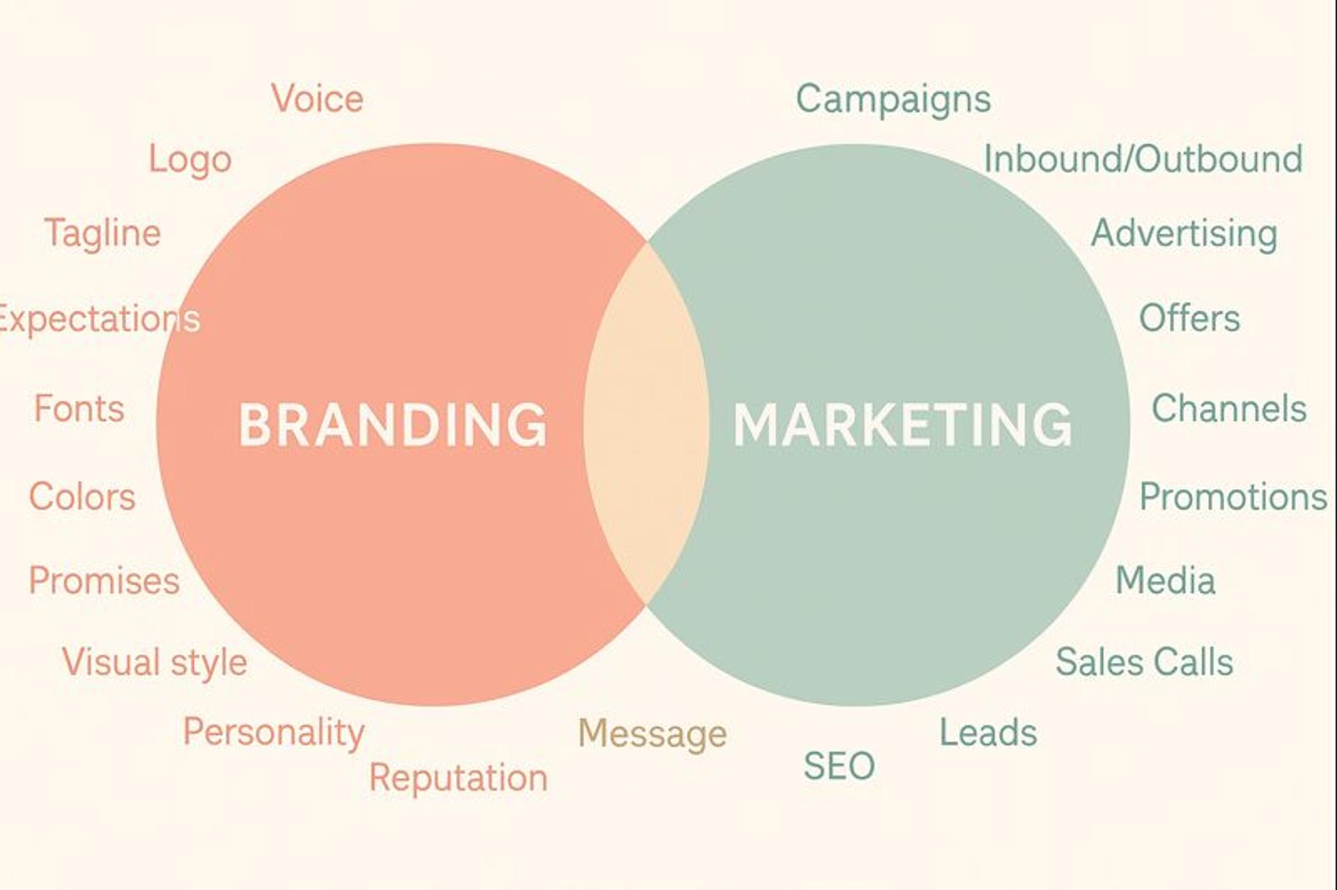 A diagram comparing Branding and Marketing