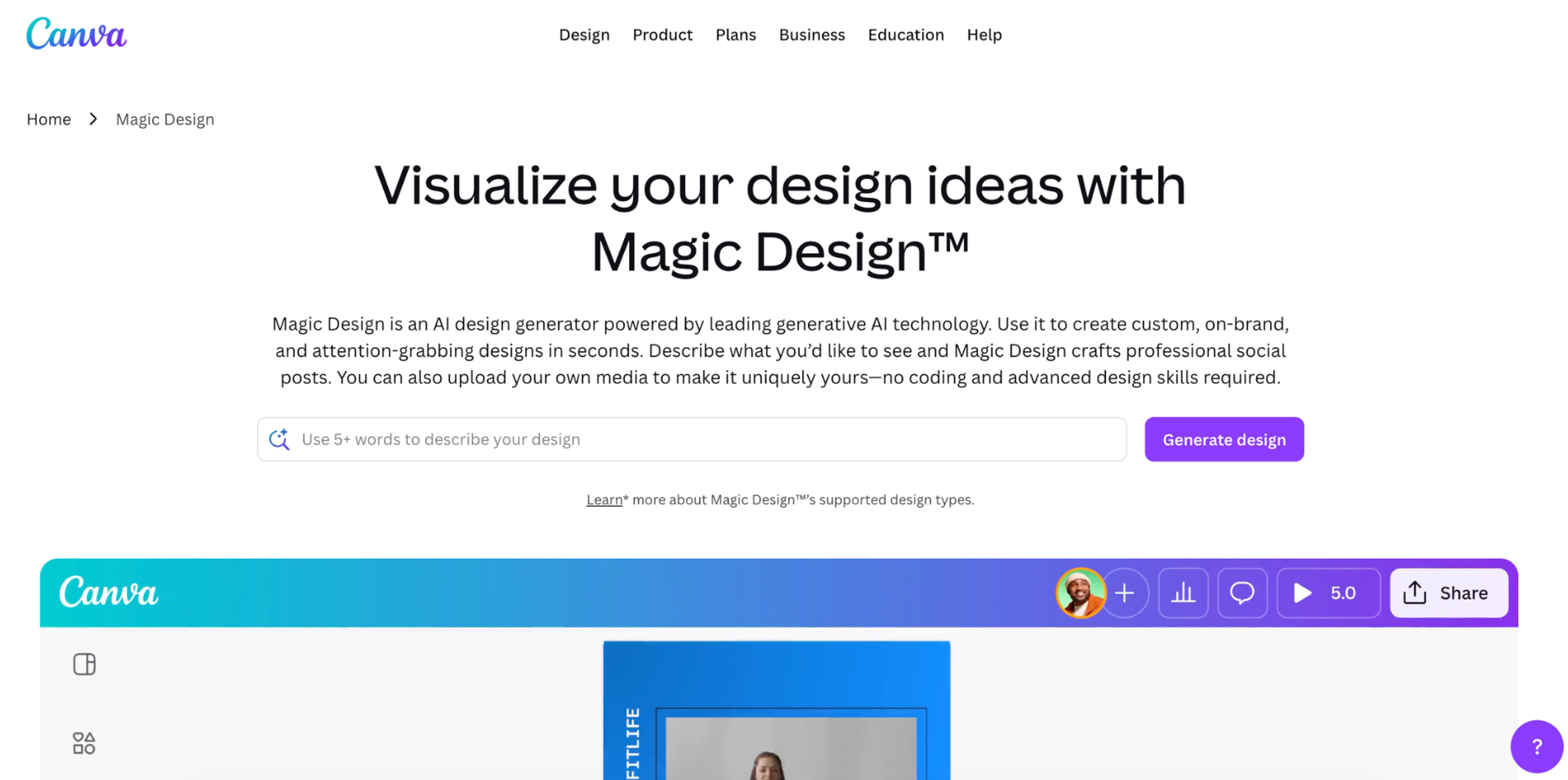 Canva Homepage
