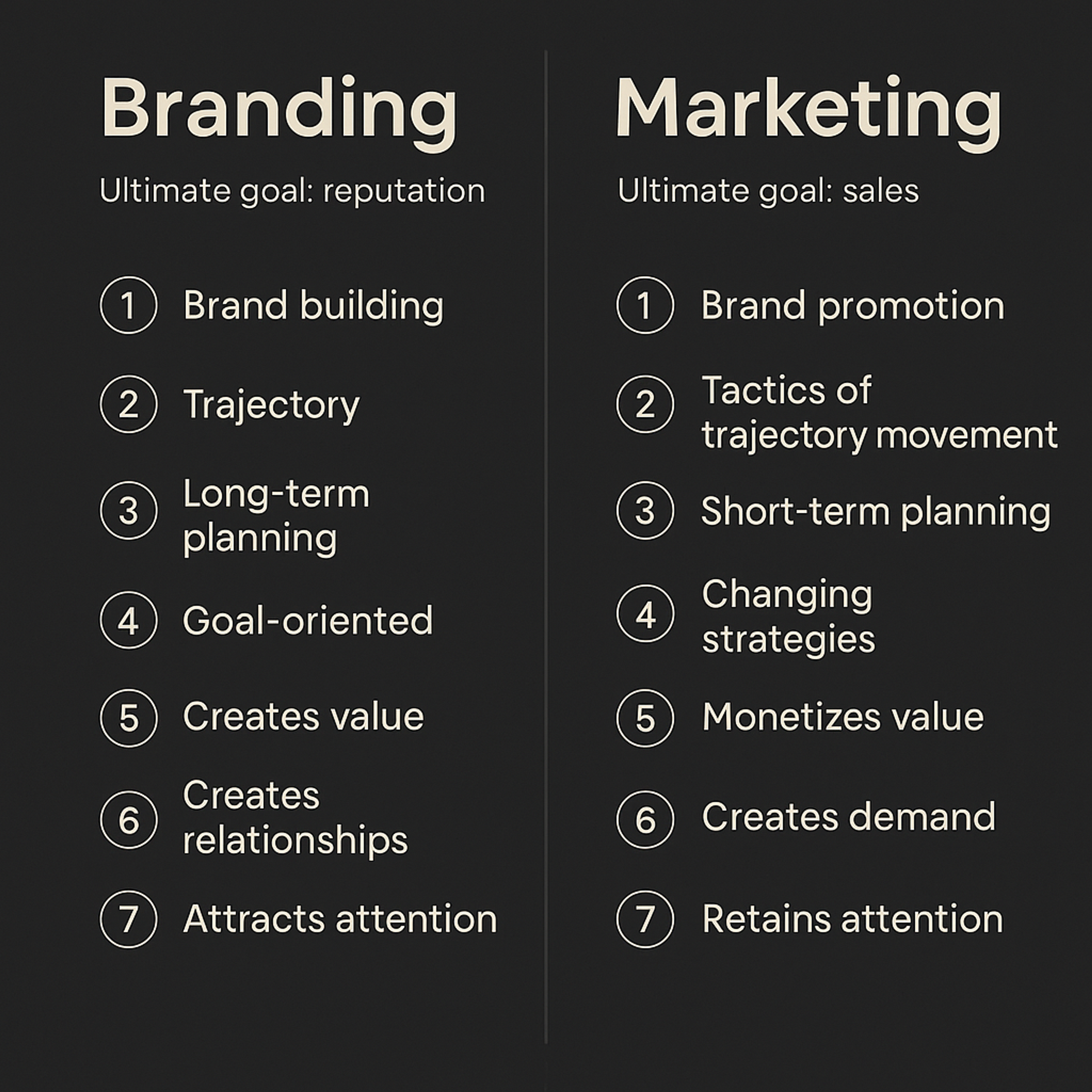 Comparison of branding and marketing goals