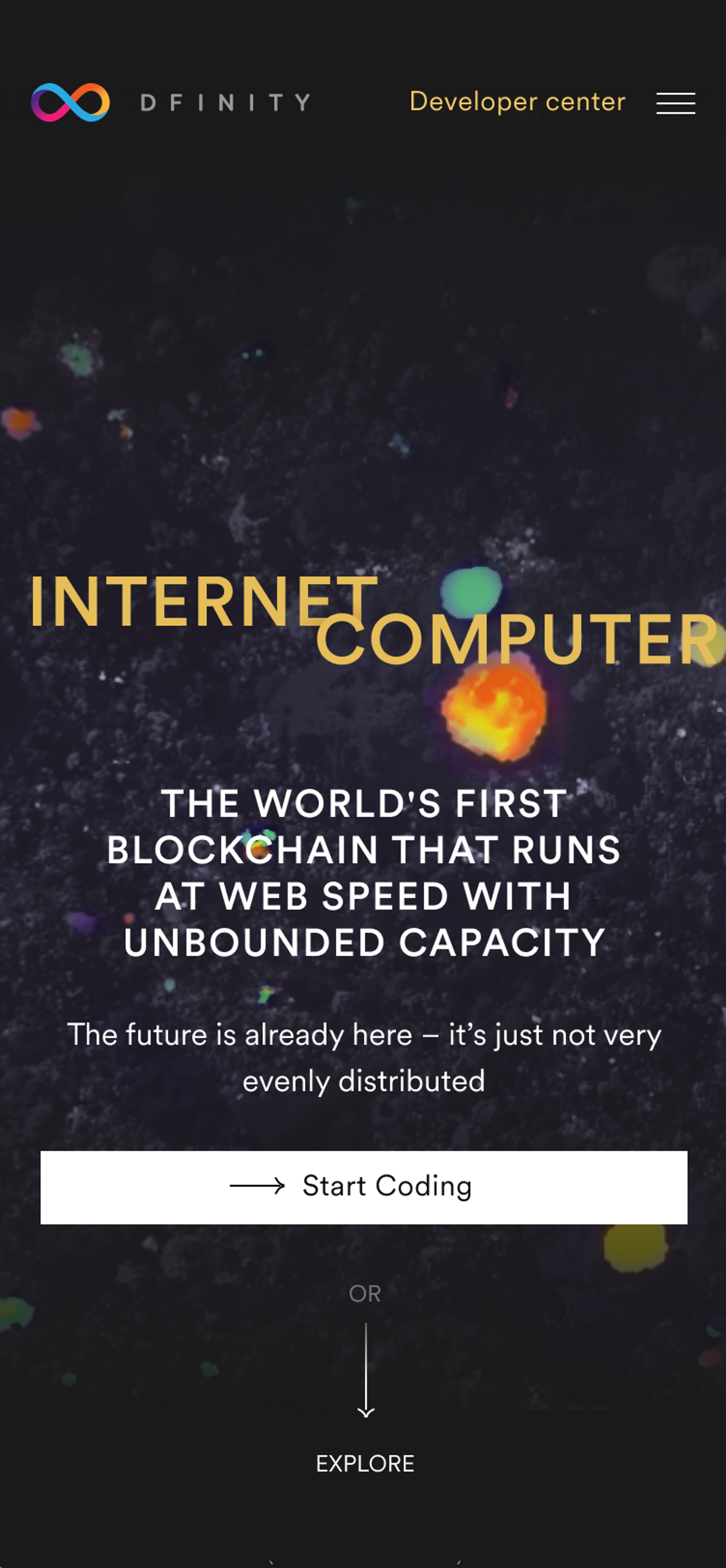 DFINITY mobile hero screen