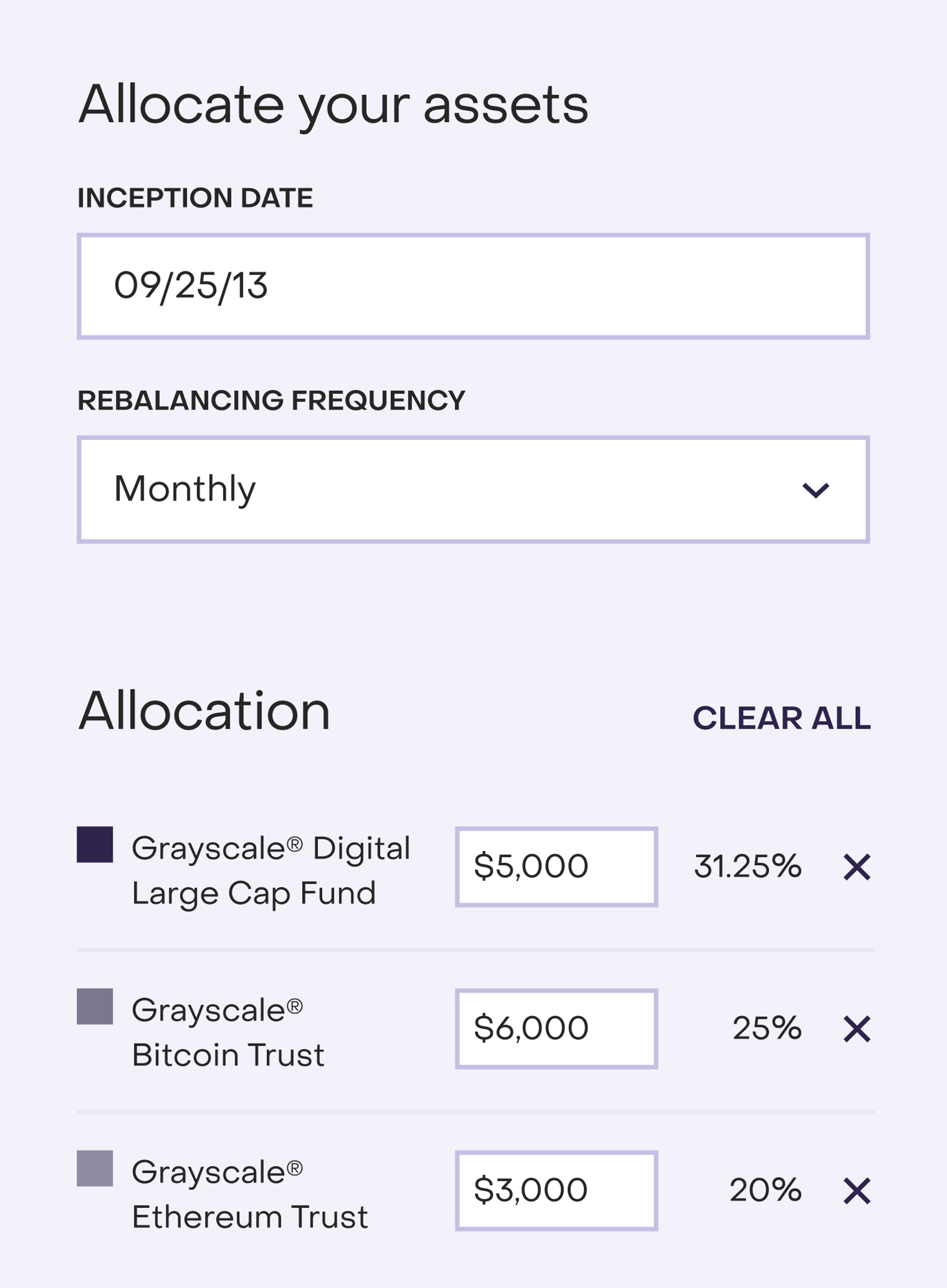 Grayscale assets allocation mobile page