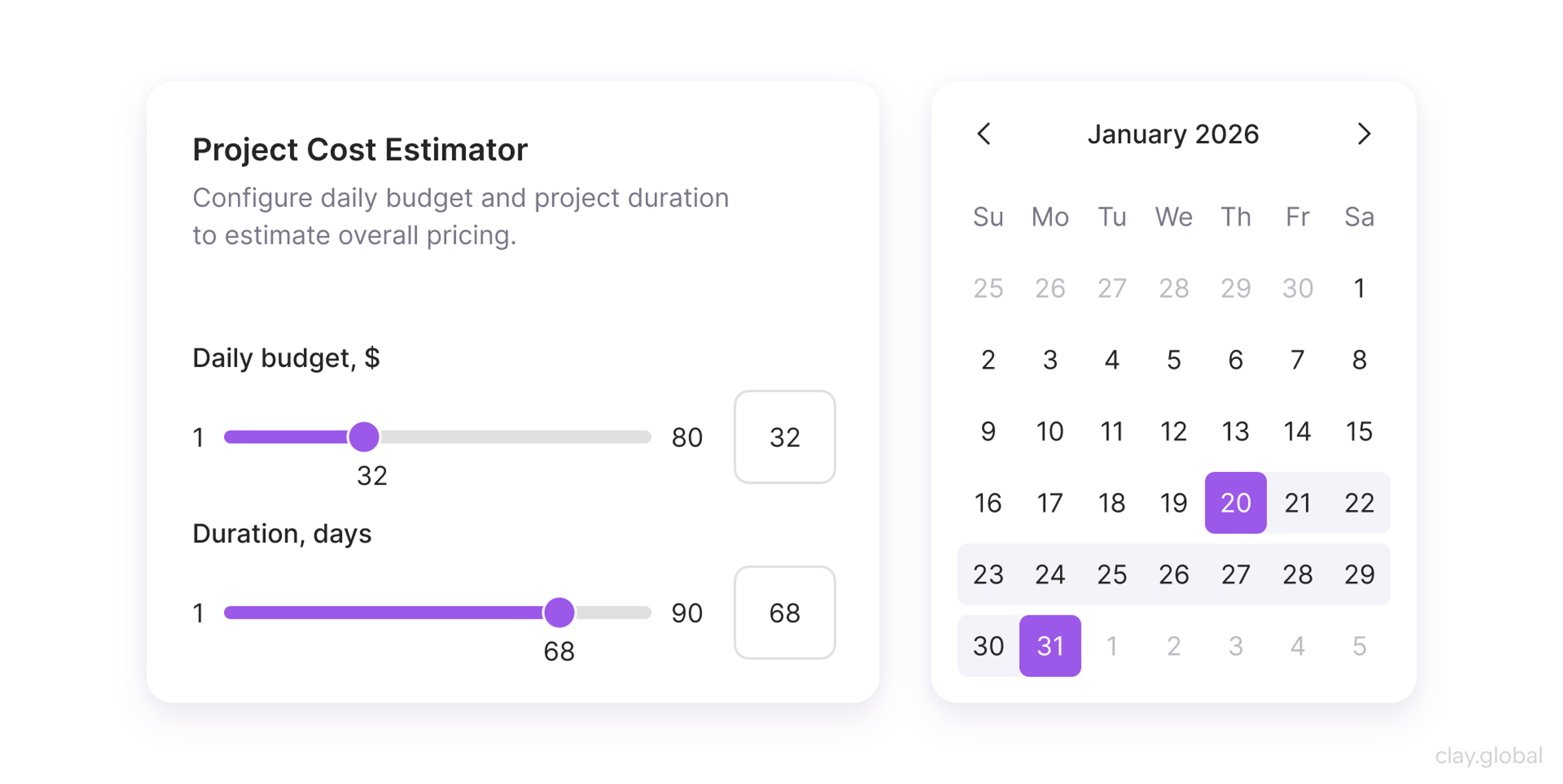 Sliders and Calendars in UI