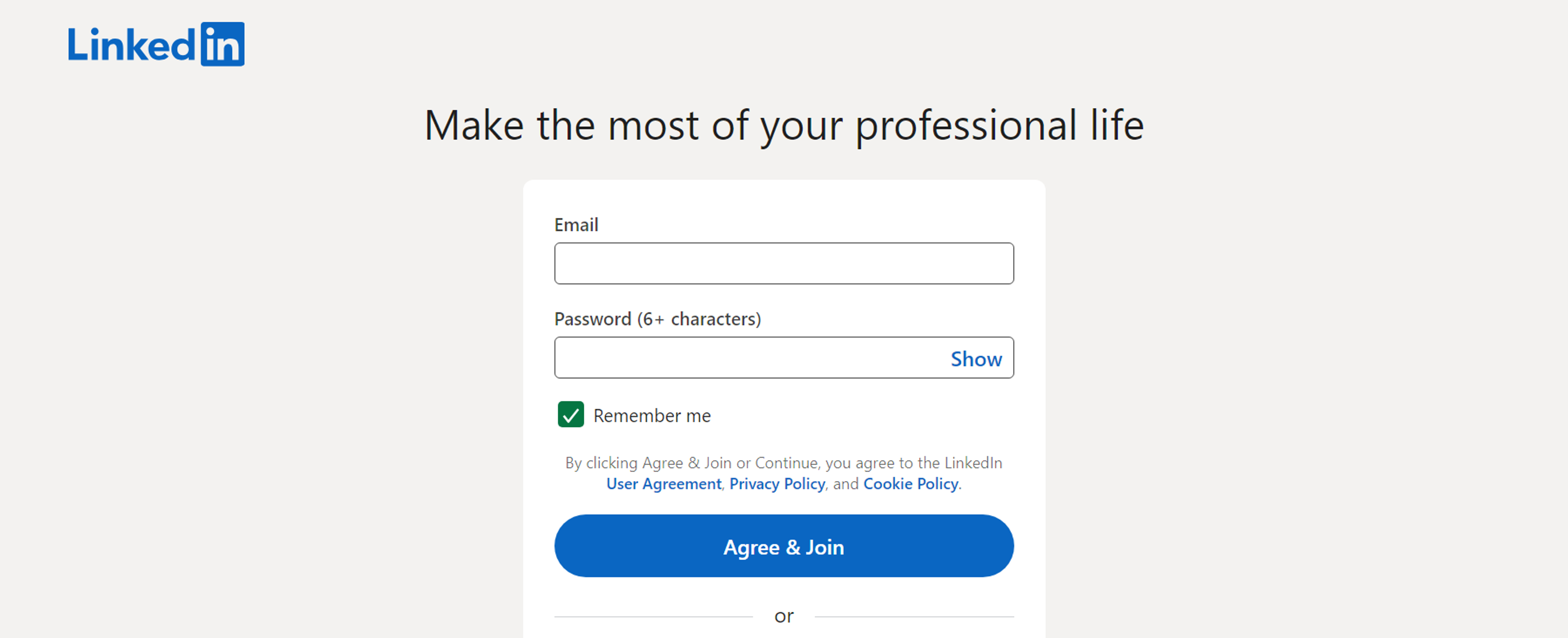 This is a LinkedIn sign-up form