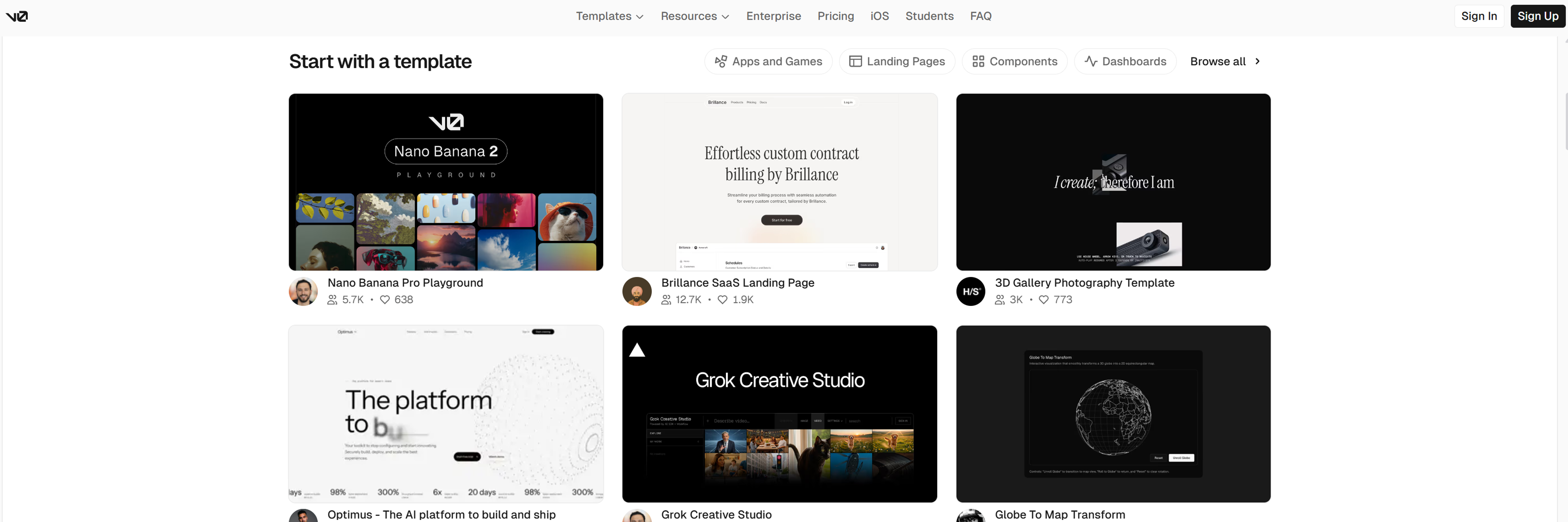 v0 Homepage
