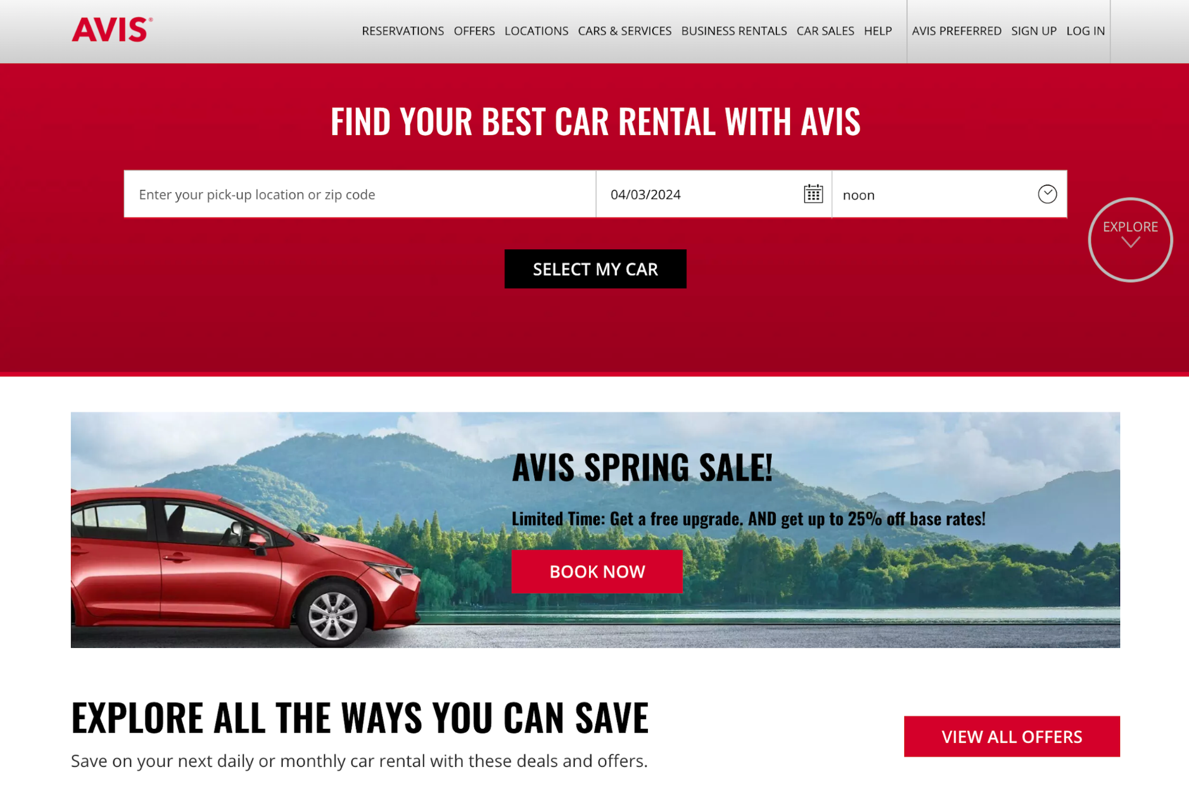 Car rental website homepage design