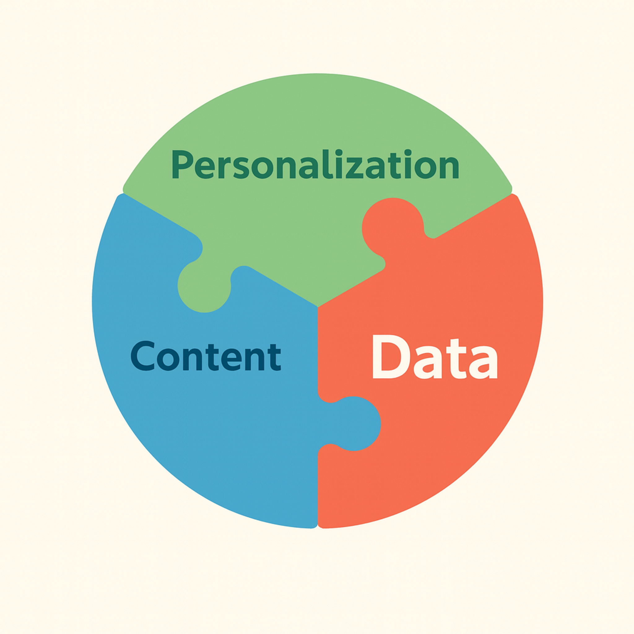 Puzzle showing integration of personalization, content, and data