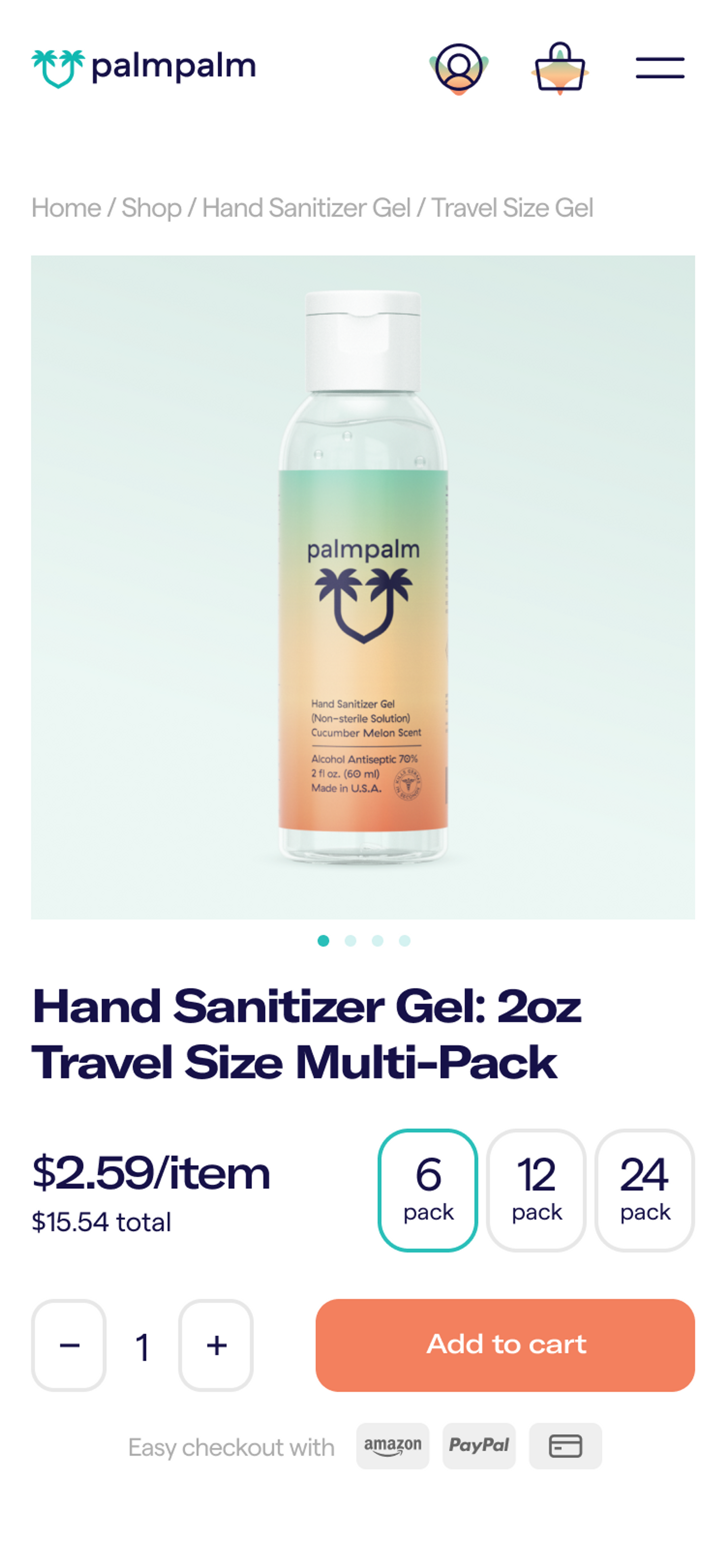 PalmPalm hand sanitizer gel product card optimized for mobile