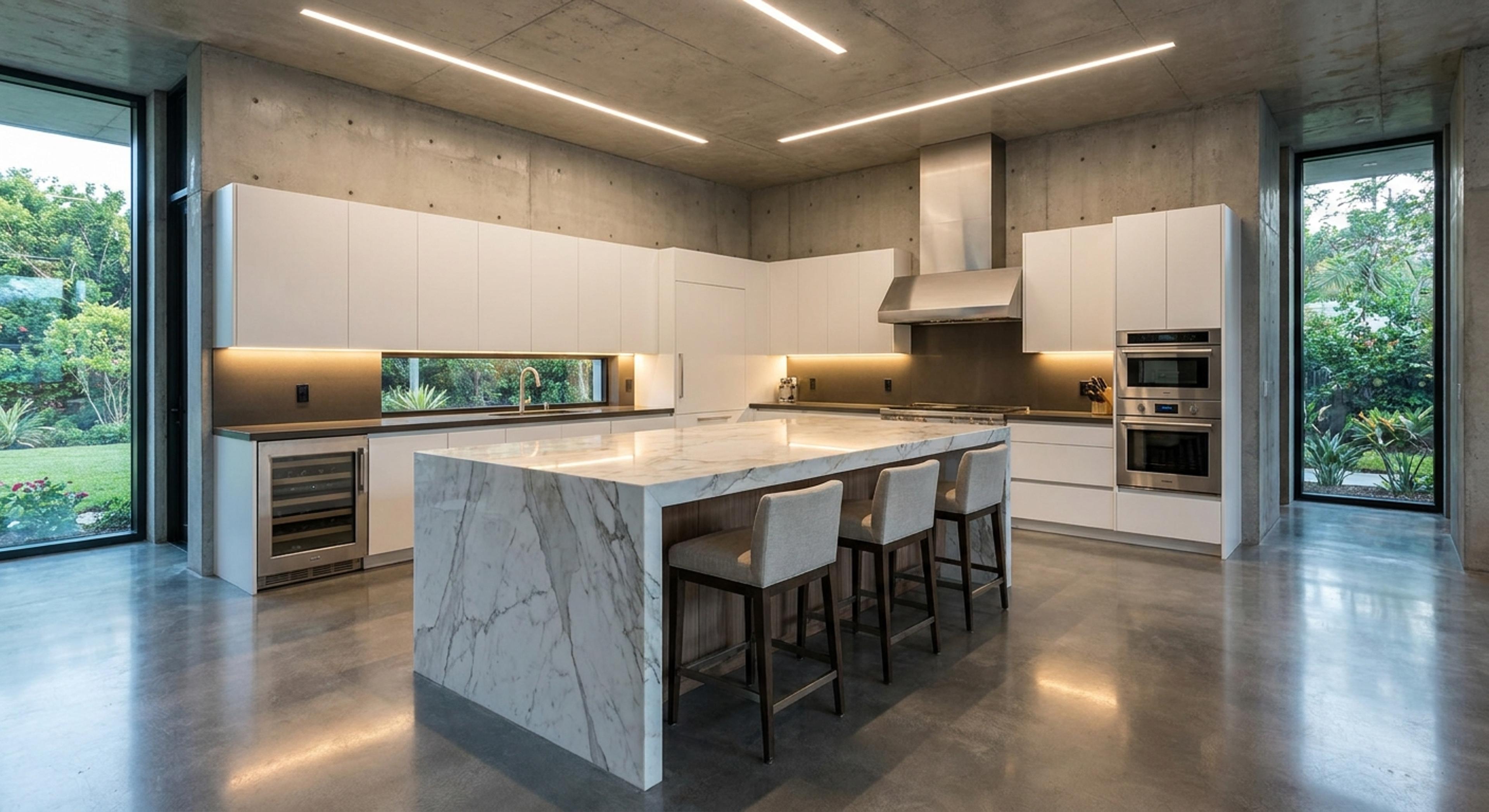 Cocina de diseño con isla de mármol