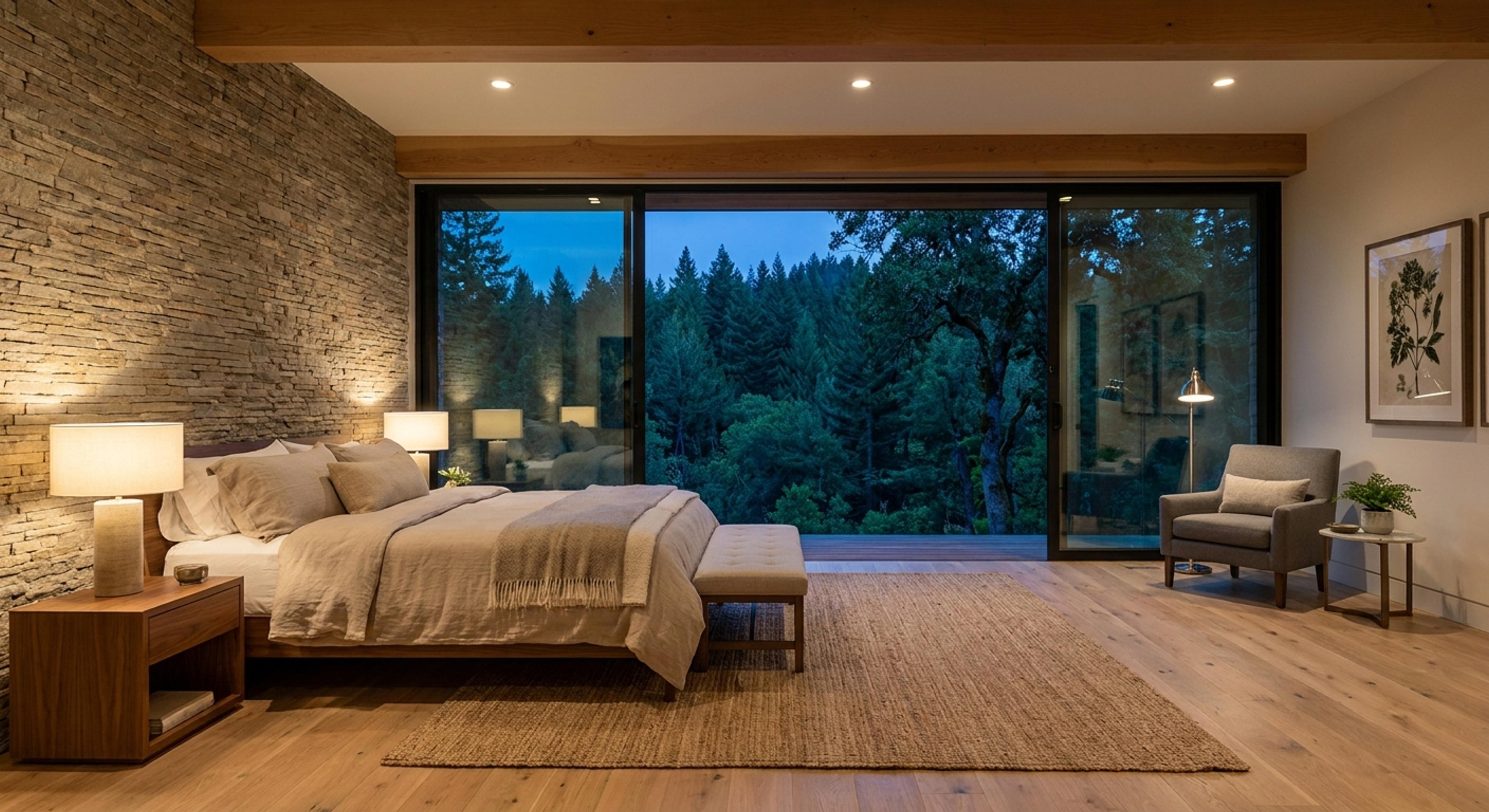 Dormitorio principal con vista panorámica al bosque
