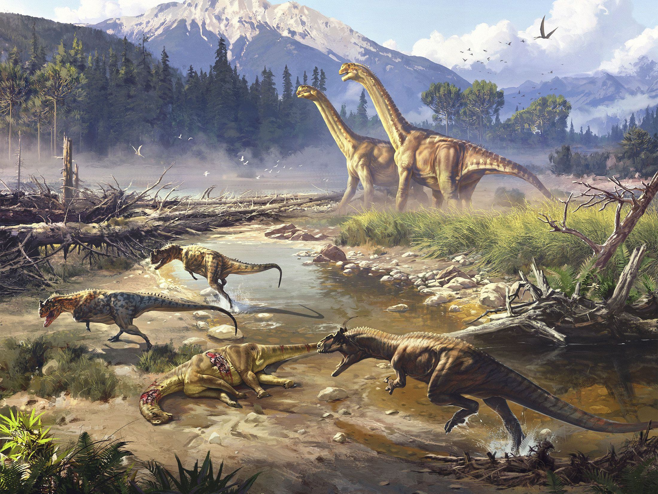 Animals from Jurassic North America (Ceratosaurus, Camarasaurus, Allosaurus). Illustration for #Facts by Sergey Avtushenko. All rights reserved.