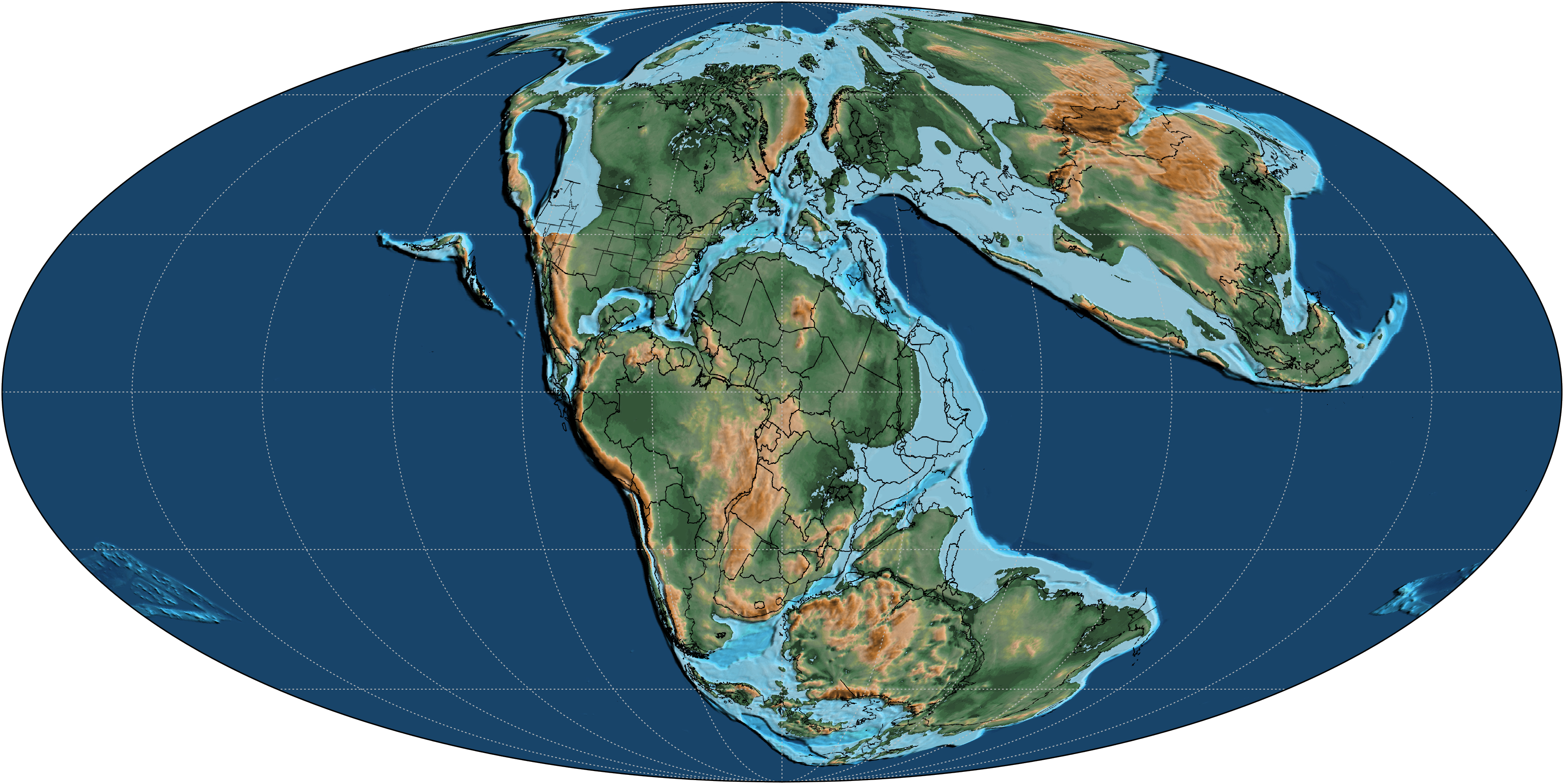 A map of Earth's landmasses during the Jurassic Period, 170 million years ago