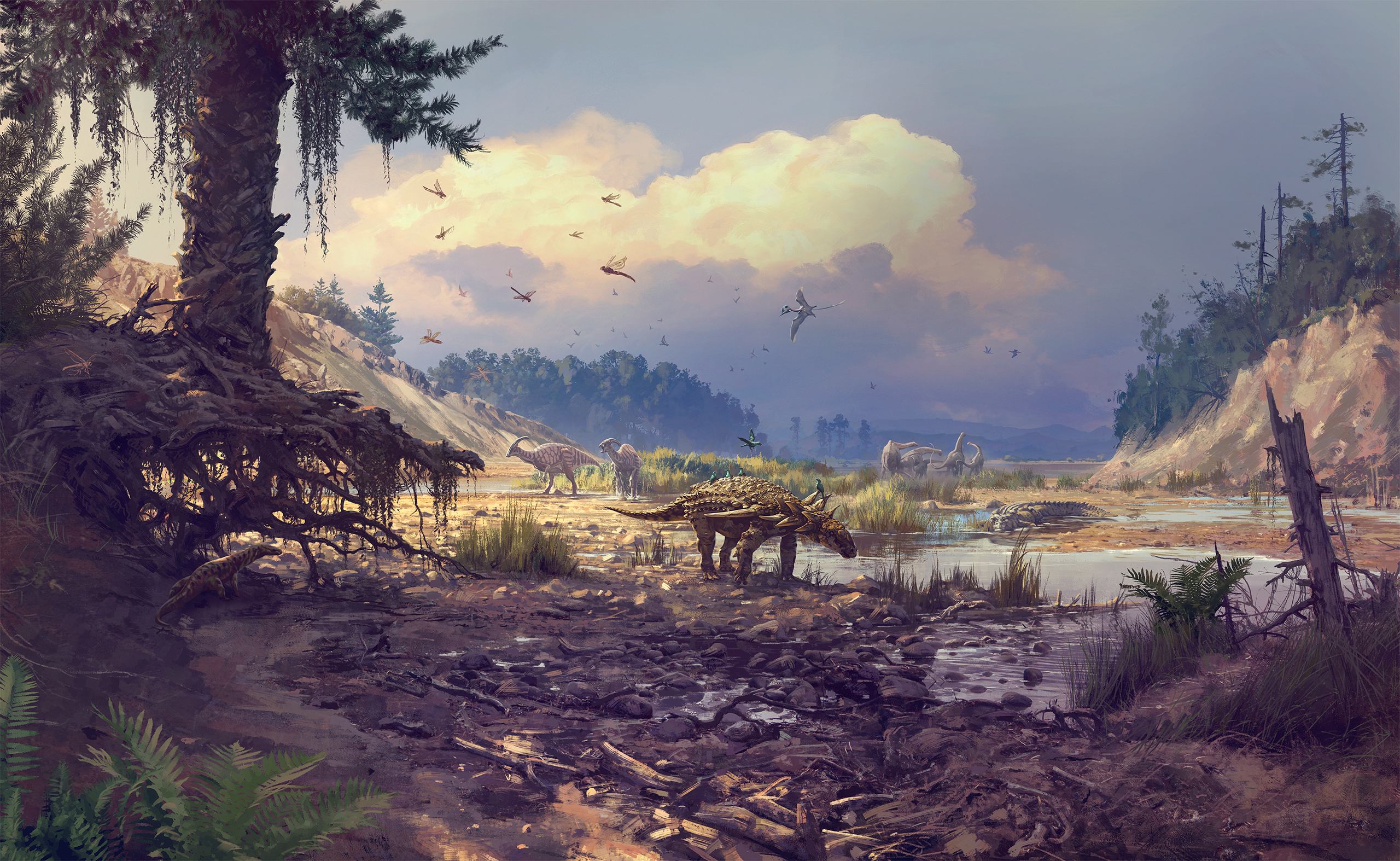 Sauropelta near a watering hole.
