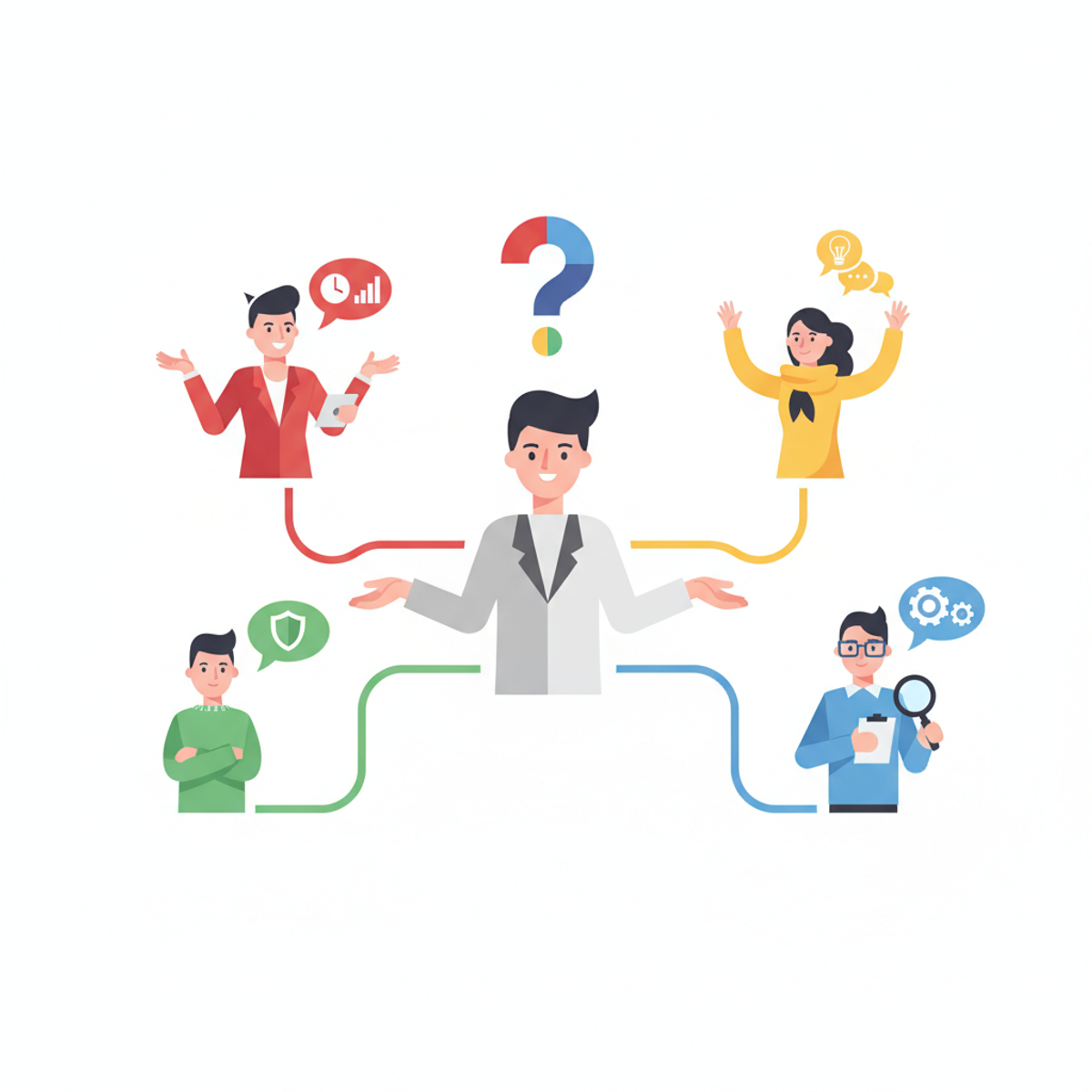Coach usando diferentes técnicas de preguntas según el perfil del cliente