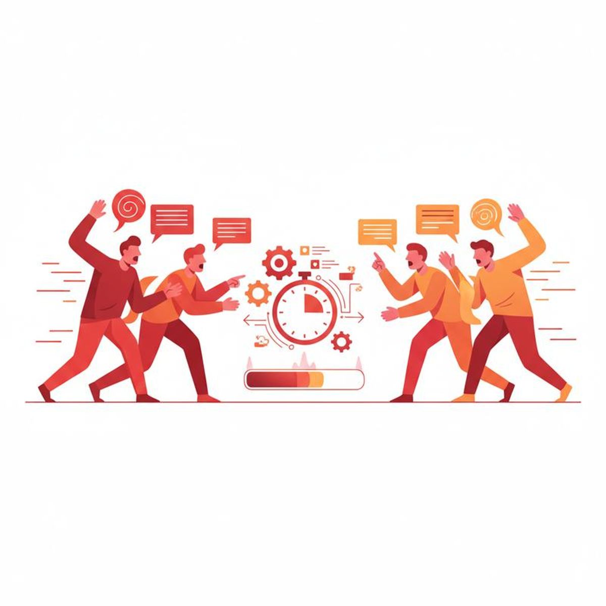 Ilustración dinámica competitiva tipo debate con perfiles D