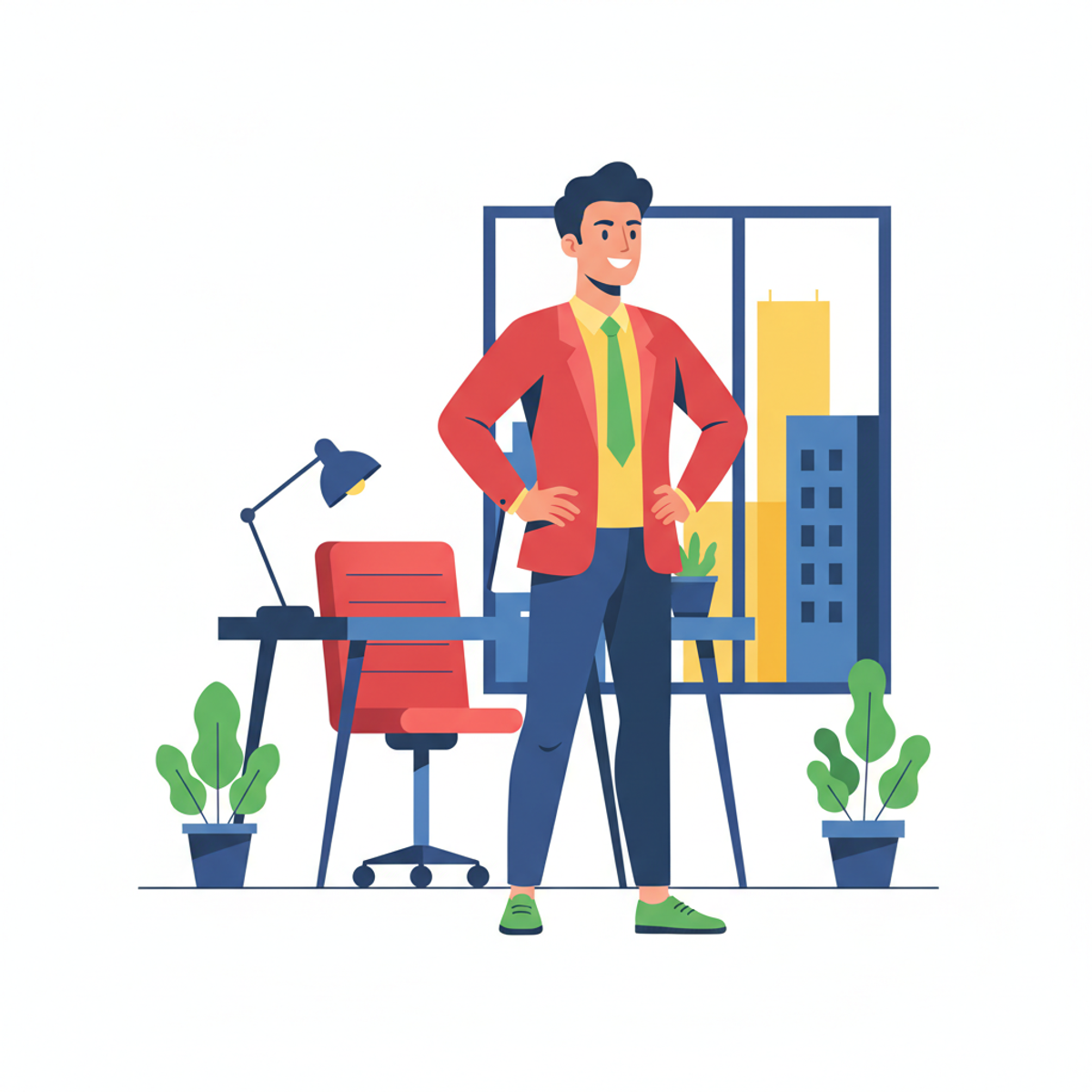 Persona con expresión segura y decidida en una oficina moderna